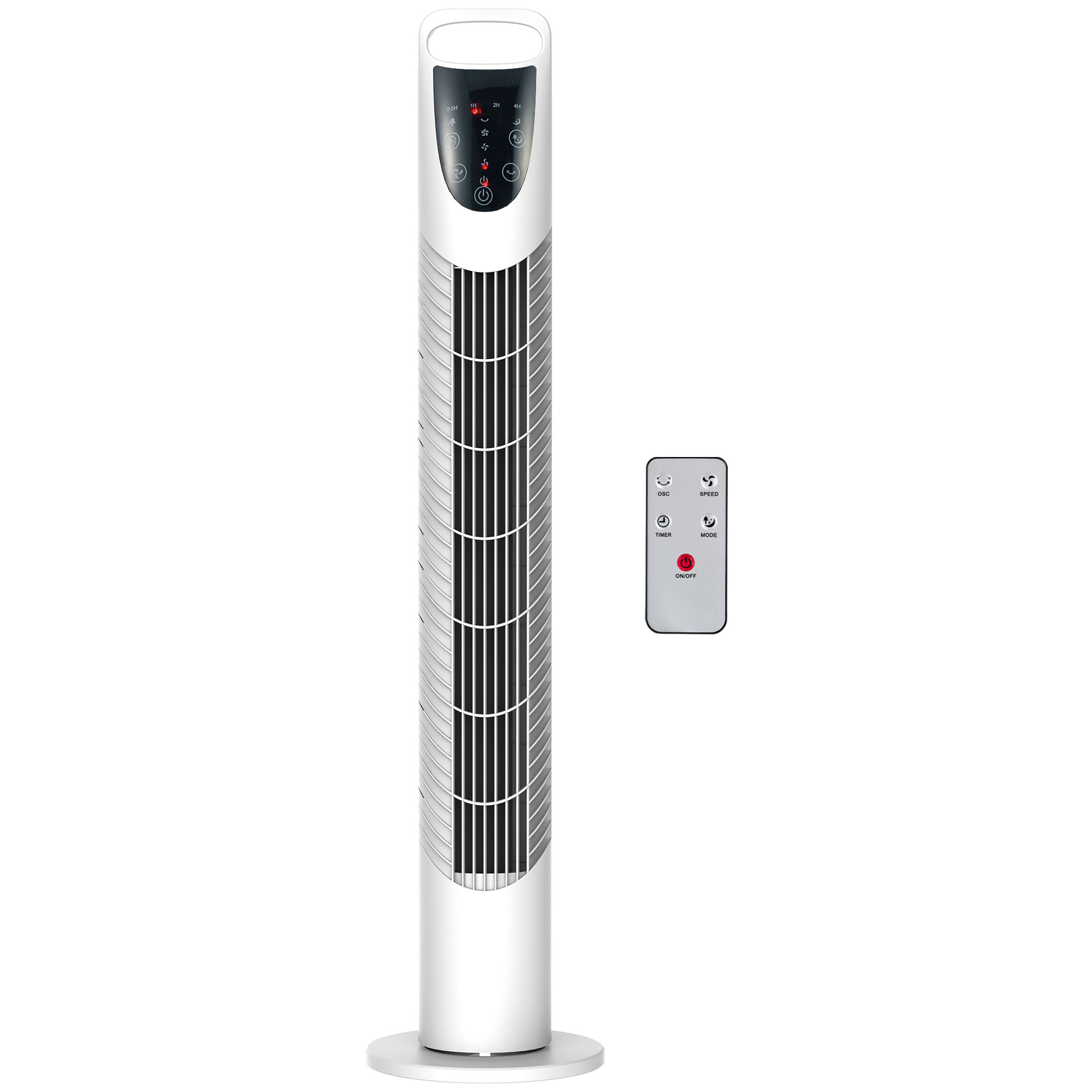 HOMCOM Ventilador de Torre Ventilador Vertical 40W con Mando a Distancia 3 Velocidades Temporizador 7,5h Ø18x78,5 cm Blanco | Aosom España