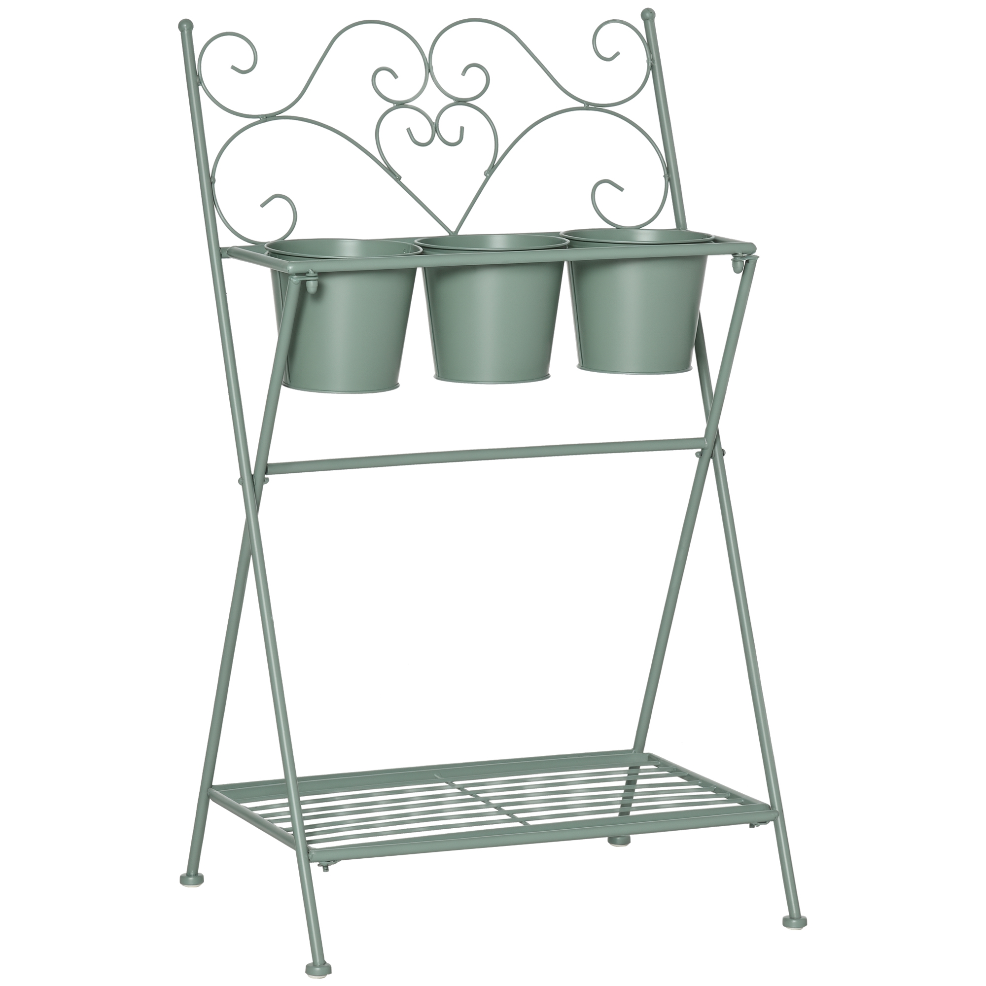 Outsunny Étagère à fleurs pliable en métal avec 3 pots de fleurs support pots de fleurs avec étagère 47 x 37 x 78,5 cm vert clair