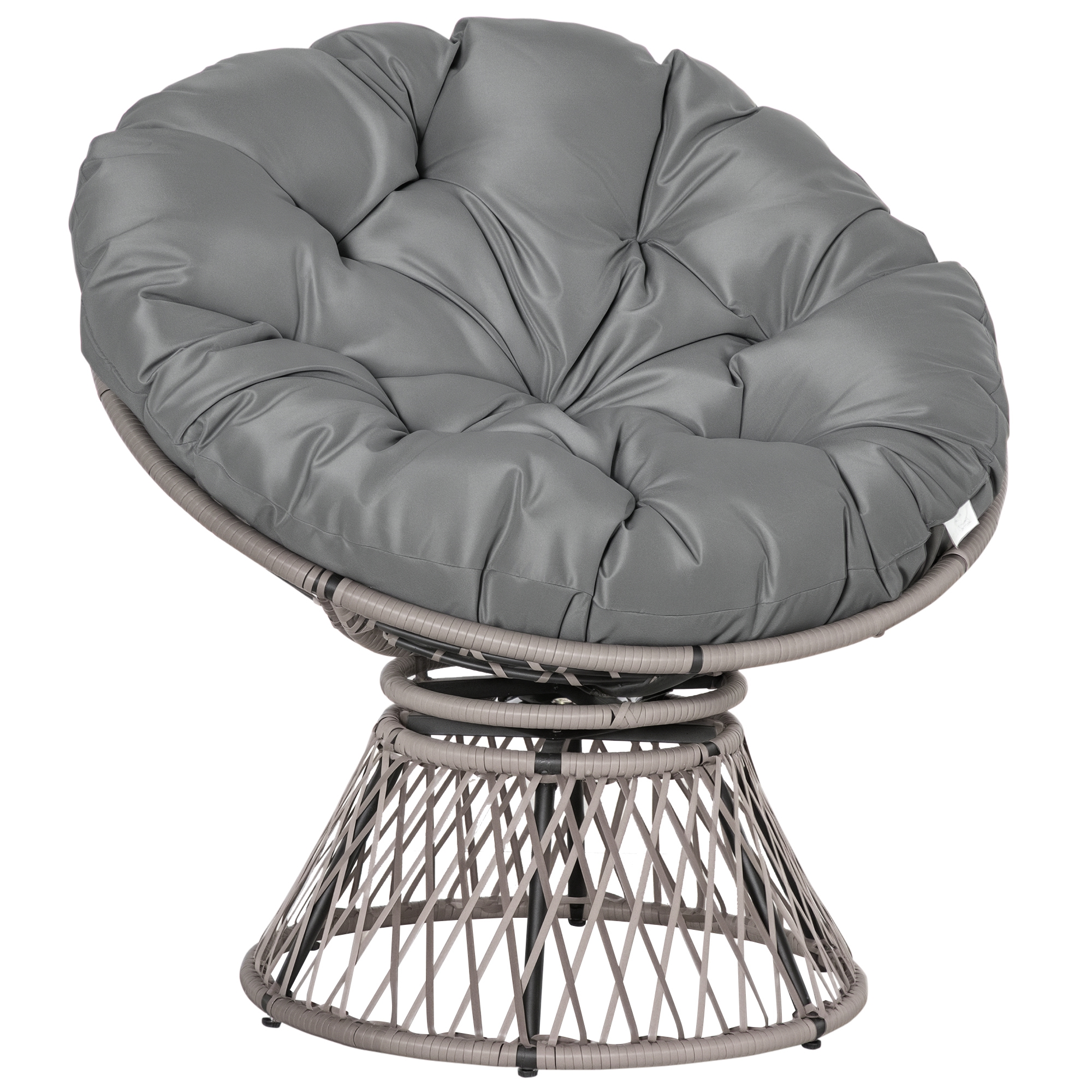Outsunny Poltrona Sedia Papasan Girevole a 360° con Cuscino Giardino Rattan 87 × 97 × 90cm Nero