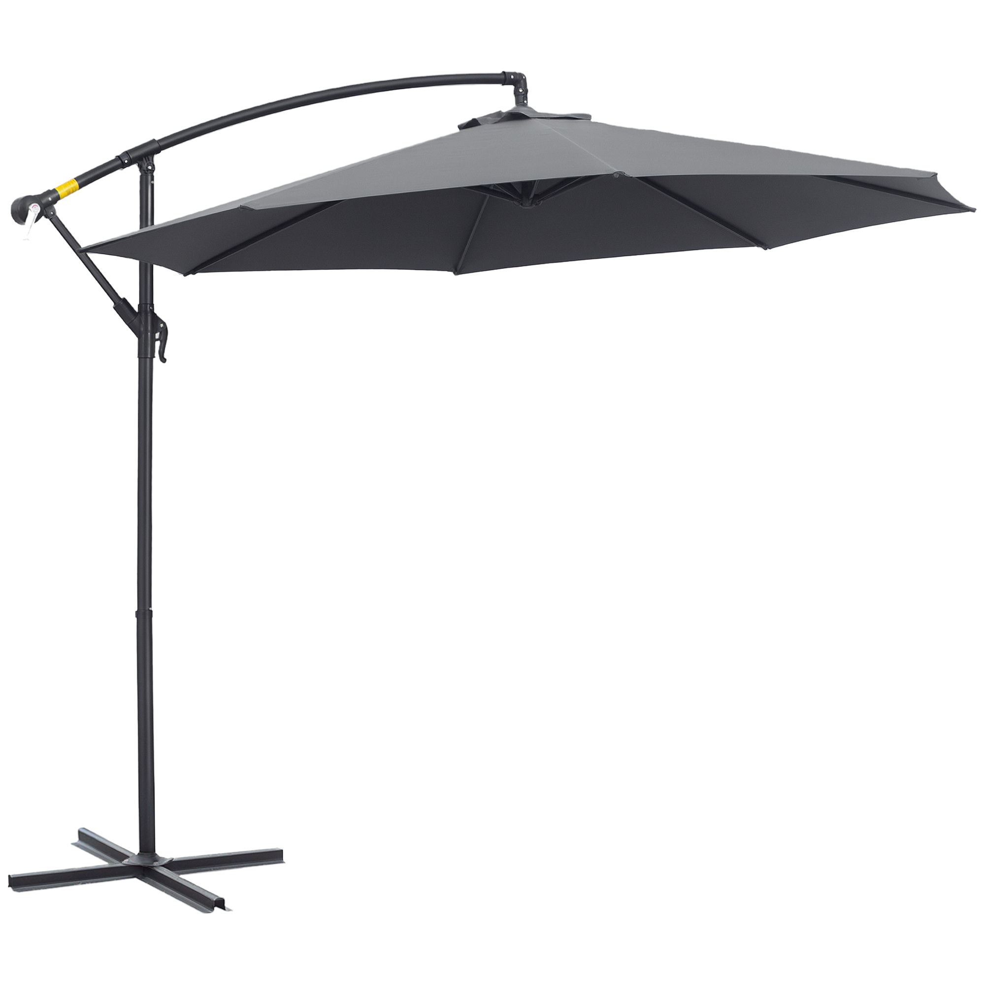 Image of Outsunny Ombrellone da Giardino Decentrato Ø3m, Struttura in Metallo con 8 Braccia, Manovella, Base Stabile a Croce, Grigio Aosom006