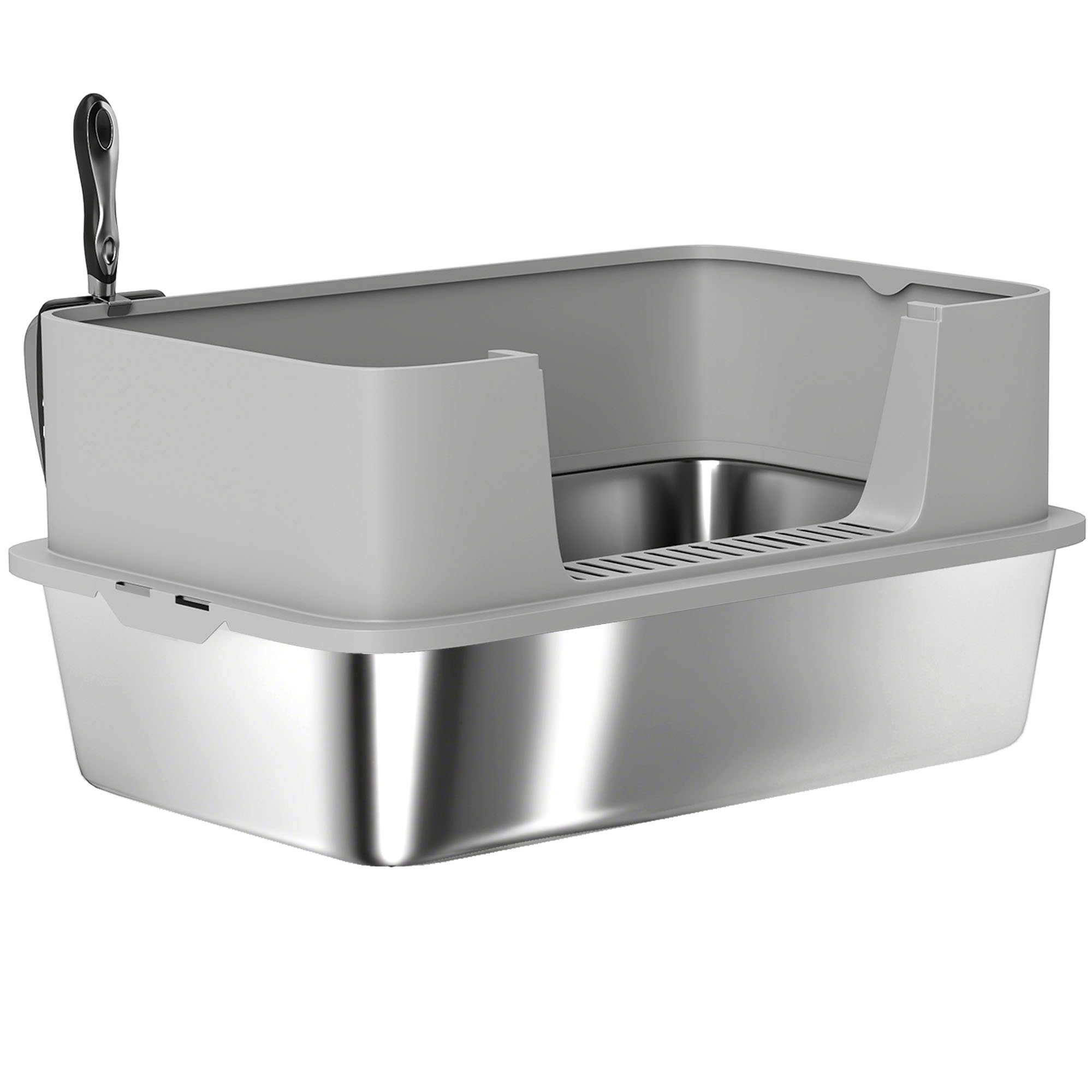 PawHut Edelstahl Katzenklo XL Katzentoilette mit hohem Rand Schaufel Leicht günstig online kaufen