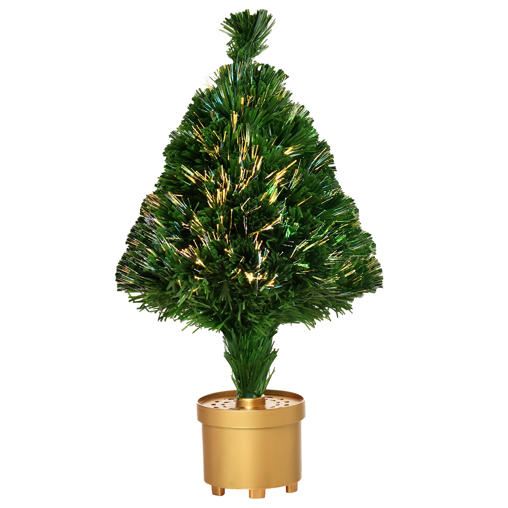 HOMCOM 2FT Prelit Artificial Christmas Tree Fiber Optic LED Light Holiday Home Xmas Decoration Table Decor with Multi-Color Lights, Green