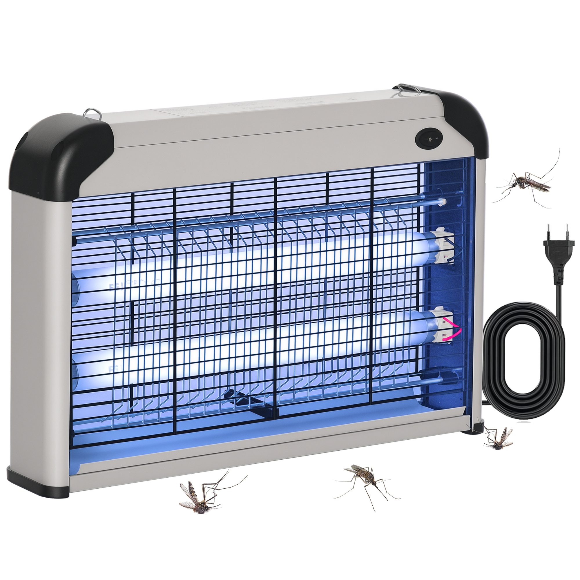 Outsunny Elettroinsetticida da Esterno e Interno con Lampada Antizanzare UV per 60m², Zanzariera Elettrica 20W Argento Aosom