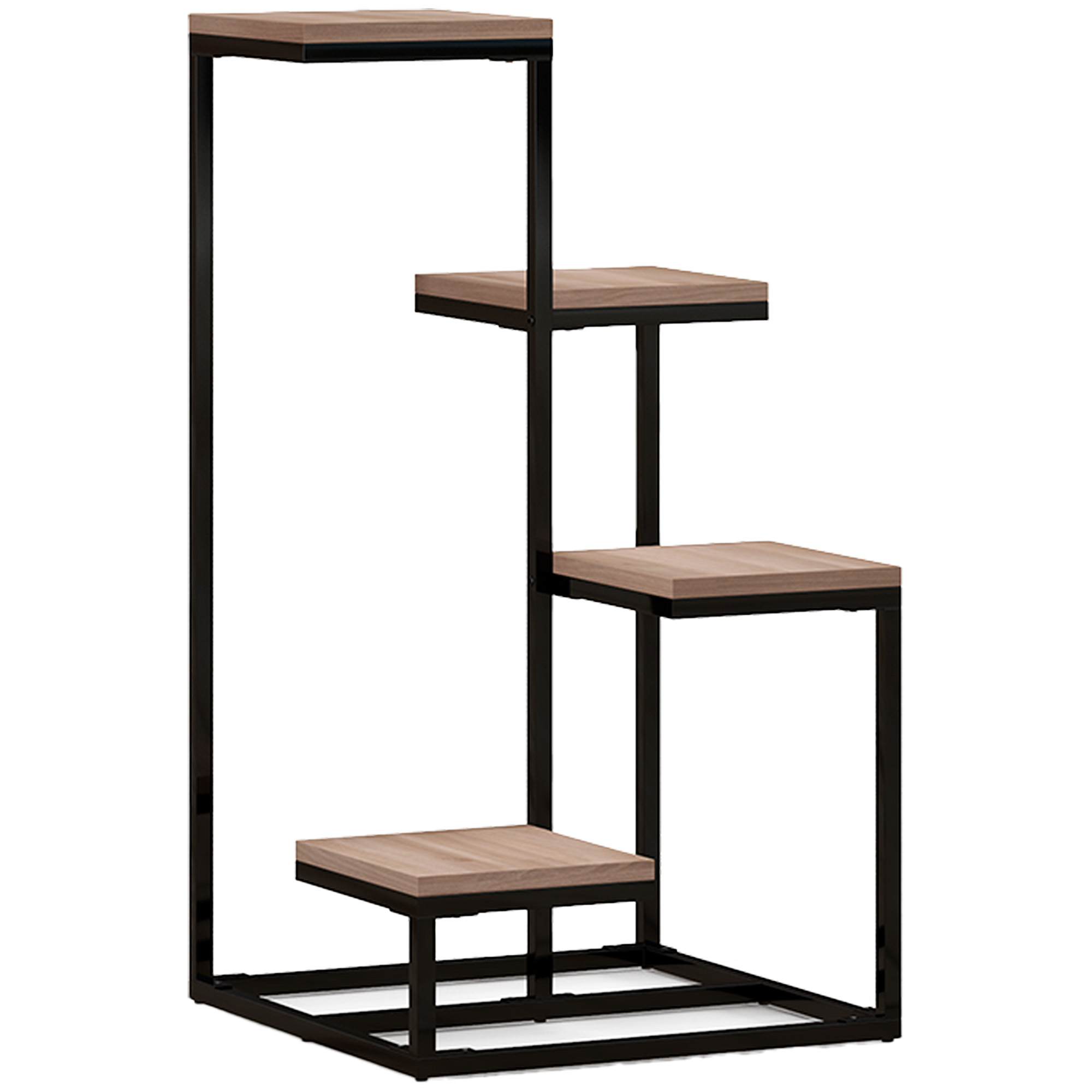 Outsunny Étagère à plantes étagère à fleurs en métal et bois 4 niveaux de différentes hauteurs style industriel 40 x 40 x 75,5 cm