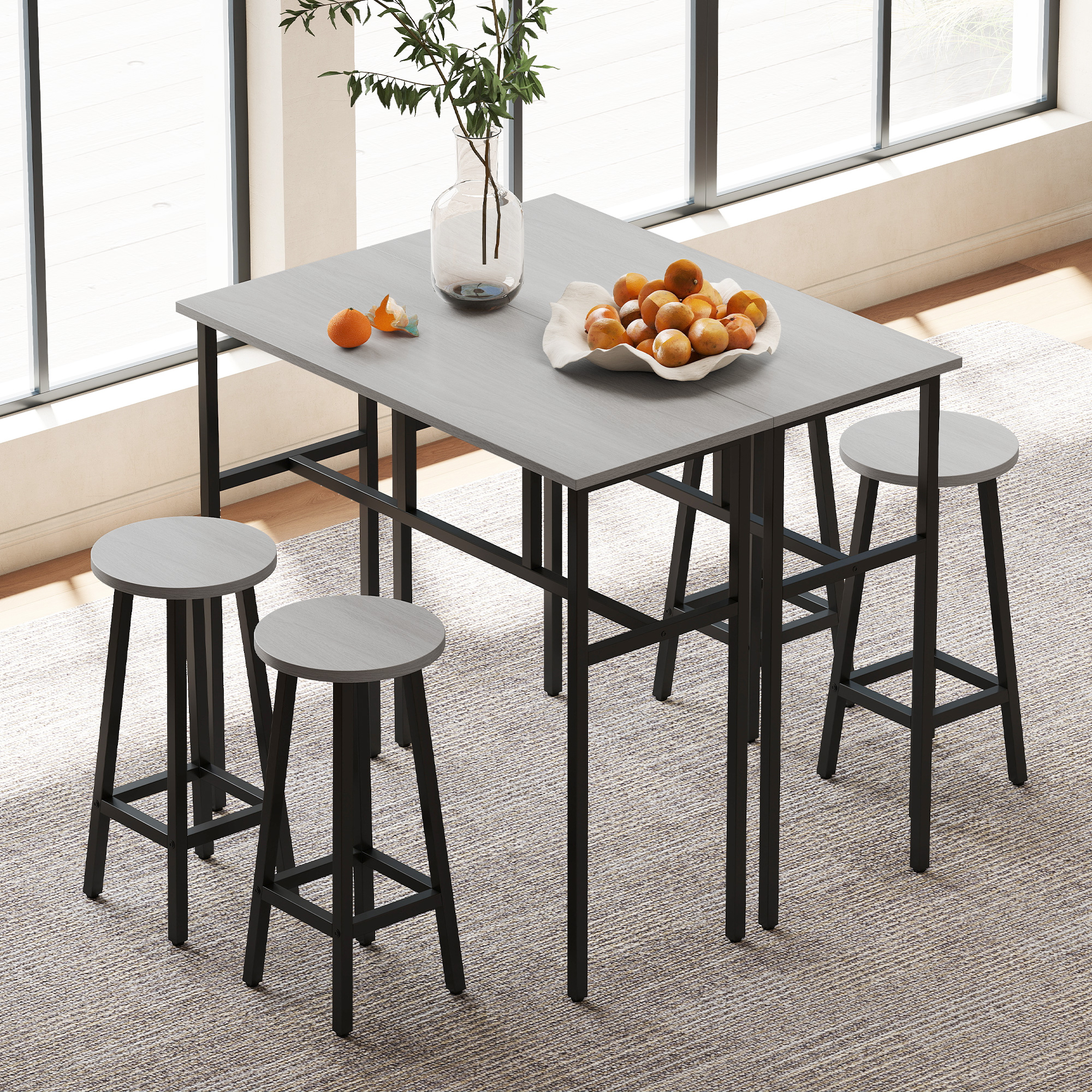 HOMCOM Set Di 2 Sgabelli Da Bar Per Colazione – Seduta Curva Imbottita In Microfibra, Grigio, Struttura In Acciaio - 4