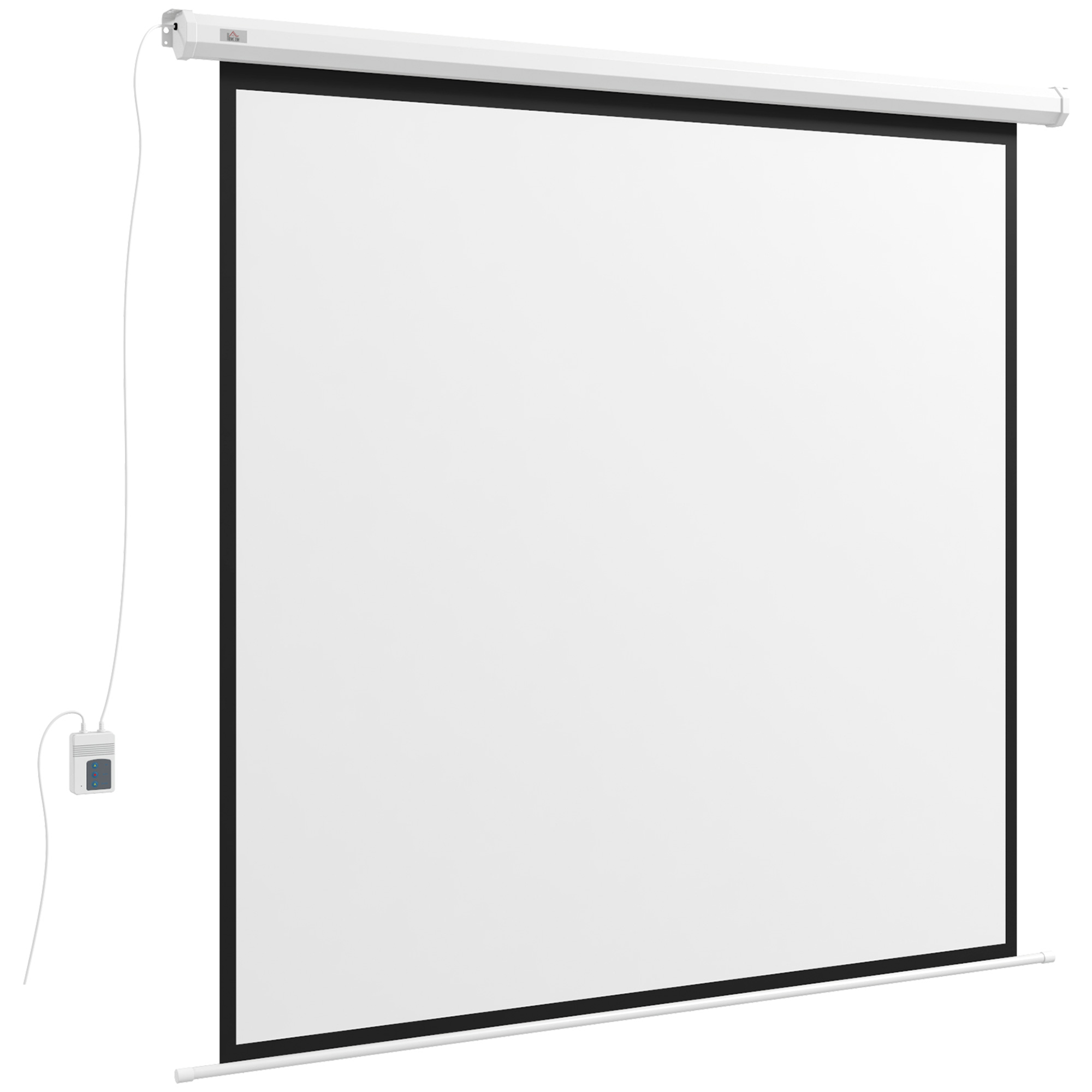 HOMCOM Beamer-Leinwand Elektrisch 172 x 172 cm 1:1 Projektionsleinwand mit Fernbedienung, Filmleinwand für Heimkino, Präsentation, Metall, Weiß Aosom