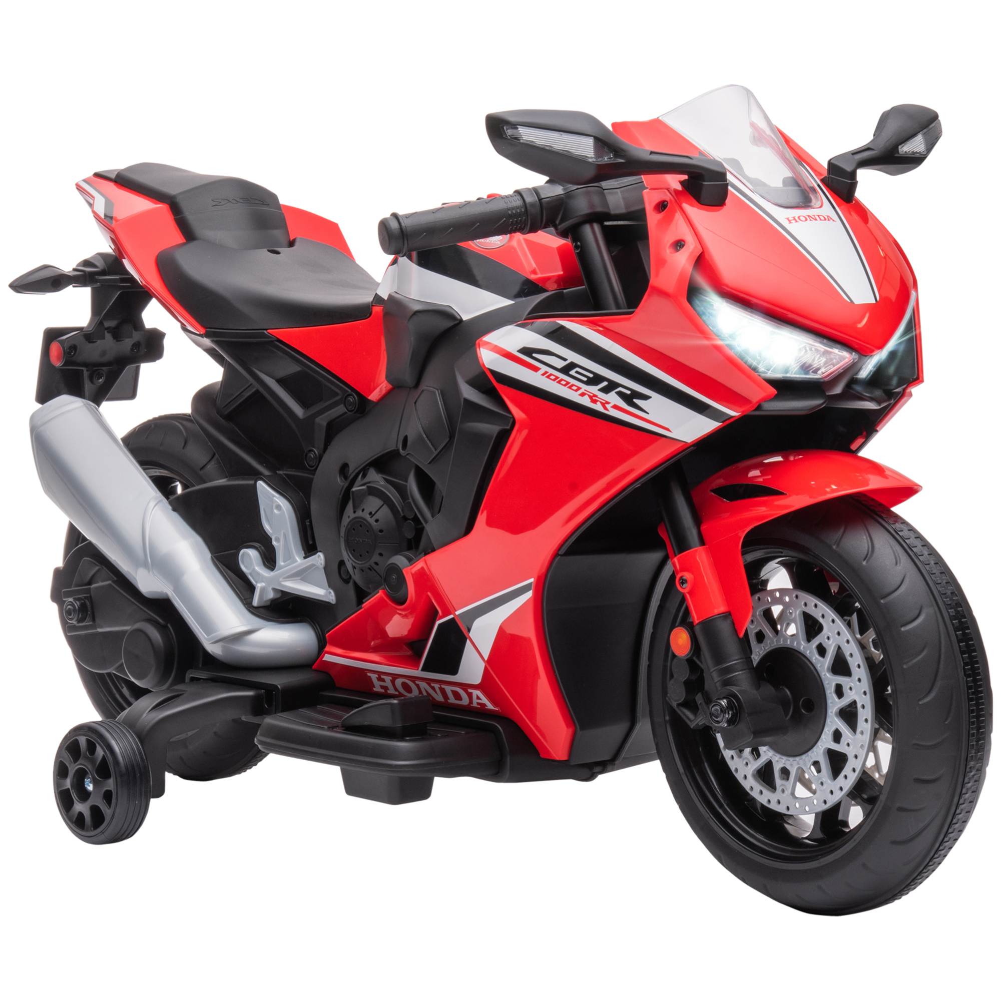 HOMCOM Moto Eléctrica 12V con Licencia HONDA para 3-5 Años con Faros Bocina Música y Ruedas Auxiliares 90x44x52 cm Rojo | Aosom España