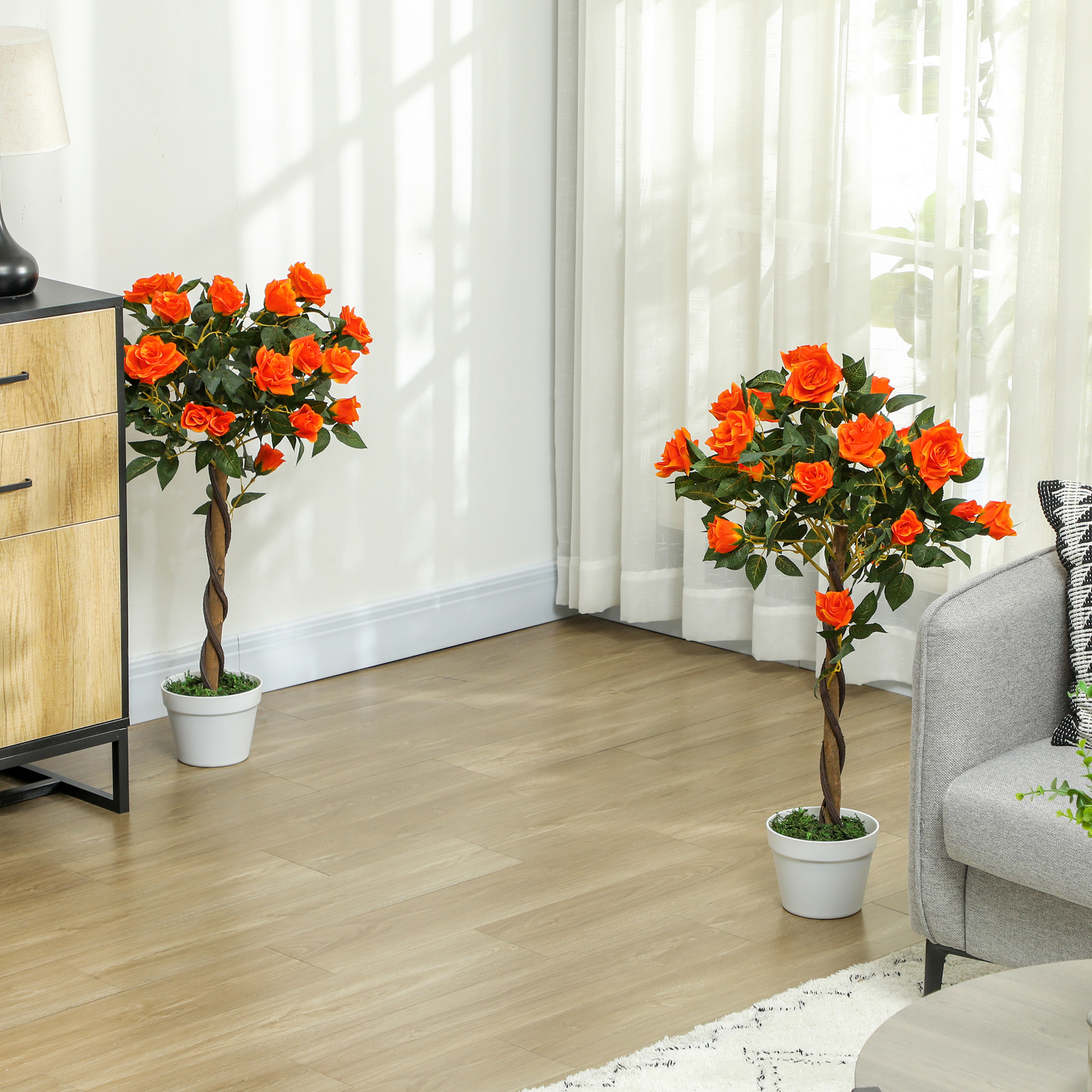 Outsunny Künstliche Kamelienpflanze mit 21 Blüten, inkl. Zementtopf und Moo günstig online kaufen