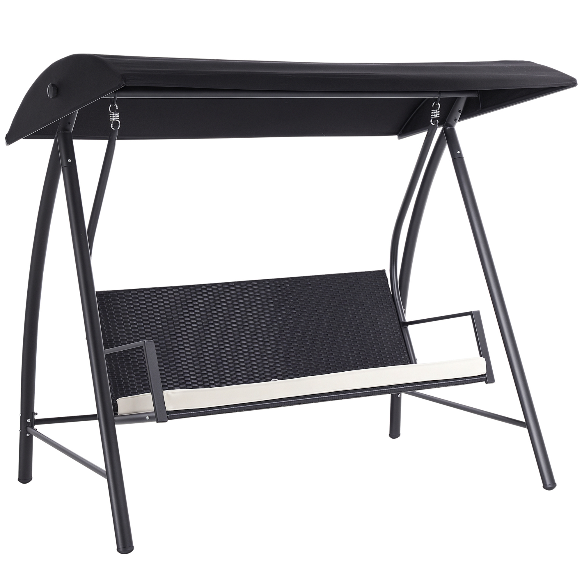 Outsunny Hollywoodschaukel 3-Sitzer Gartenschaukel mit Dach aus Polyrattan und Metall in Schwarz 198x124x179 cm für Garten und Terrasse   Aosom.de – Outsunny