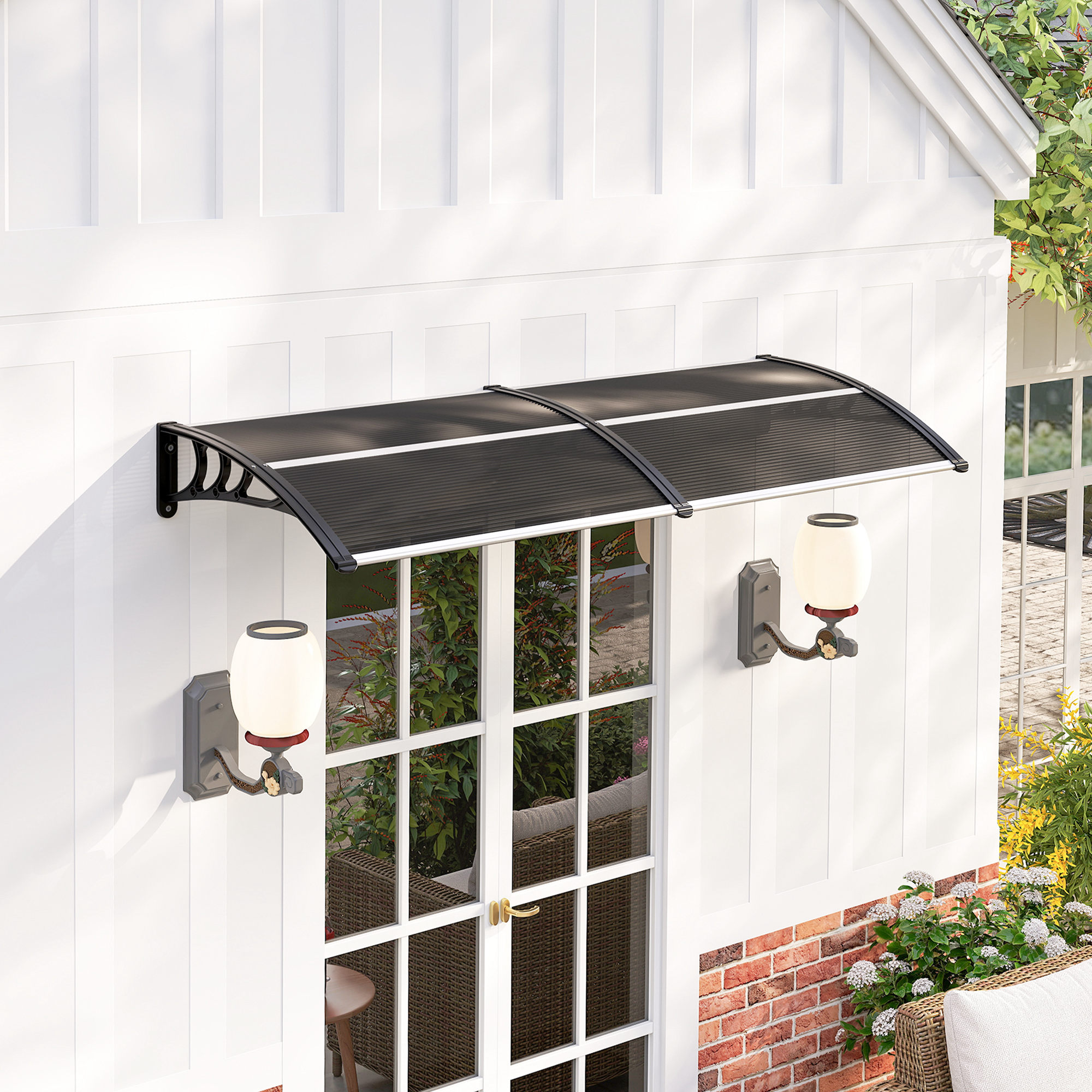 Outsunny Front Door Canopy Outdoor Awning Aluminium Rigid Plastic Polycarbonate Rain Shelter UV Water Rain Resistant 196 x 75cm Clear