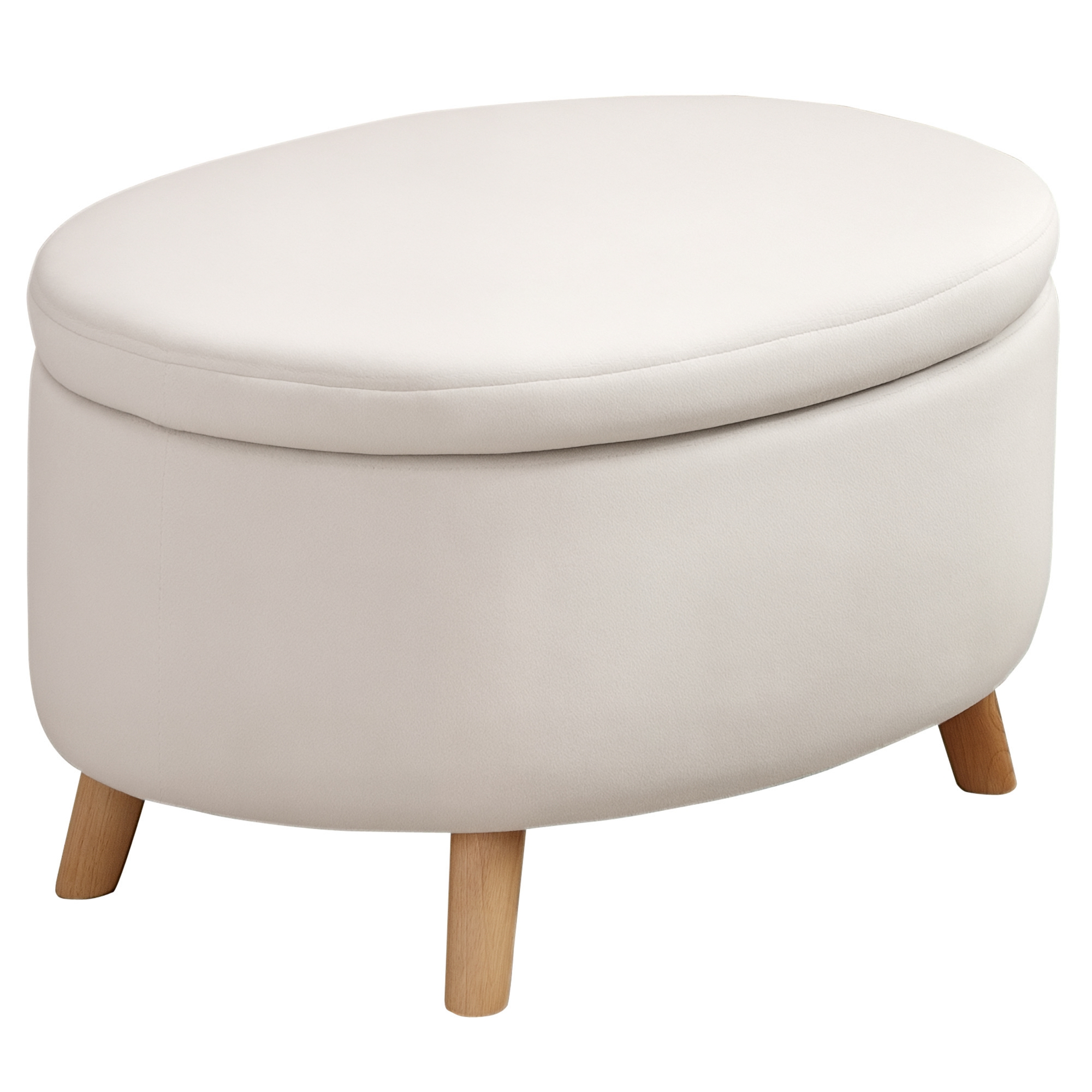 HOMCOM Otomana Puff Tapizada en Terciopelo Acolchada Taburete de Almacenaje con Tapa Extraíble y Patas de Madera 71x51,5x42 cm Beige | Aosom España