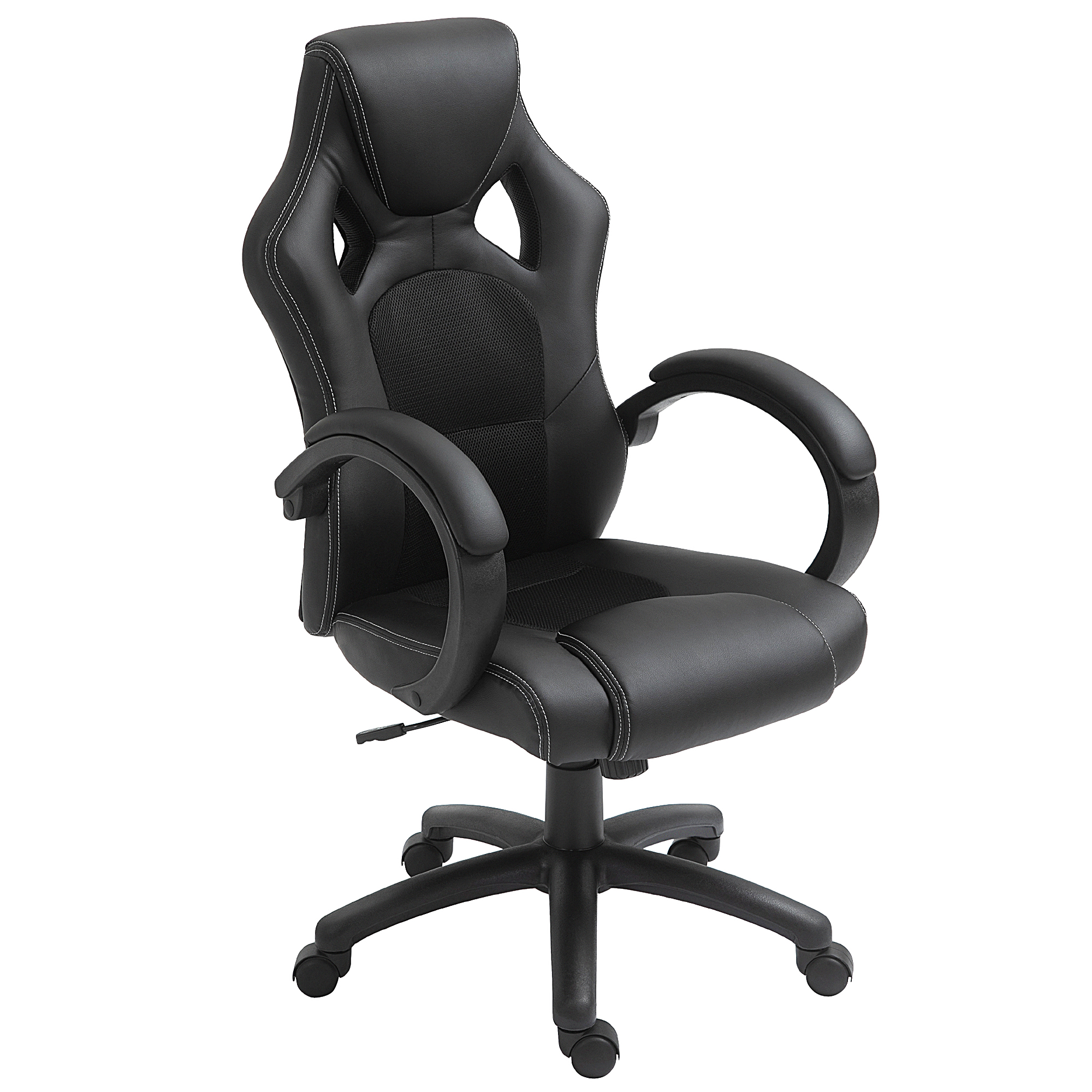 Silla de Ordenador Juvenil Ergonómica Regulable con Ruedas Silla Gaming Negro 71x61x108-118 cm PU,PVC y Tela de Malla HOMCOM | Aosom España