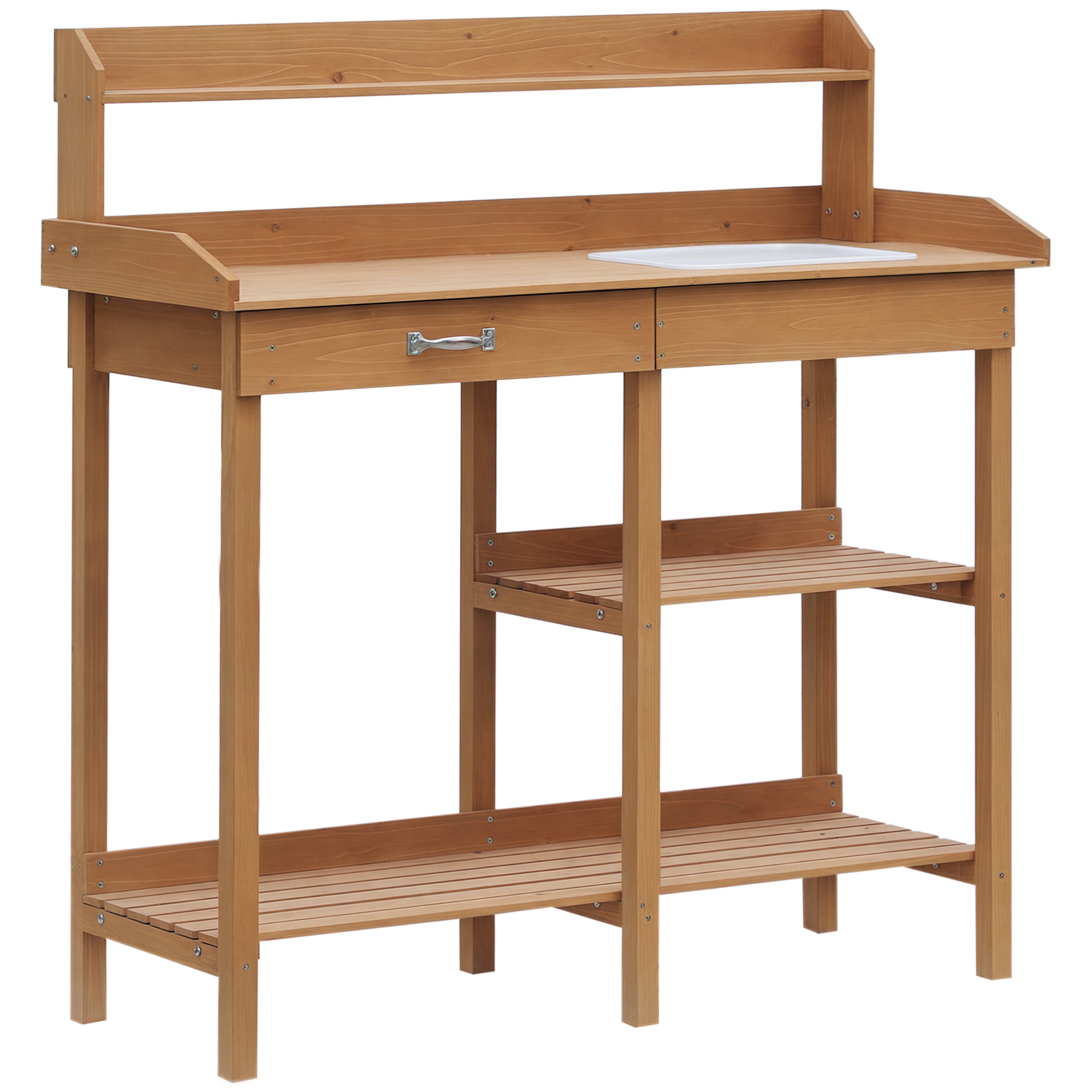 Outsunny Pflanztisch Gärtnertisch mit Wanne aus Tannenholz H112cm für Gartenarbeit & Pflanzenpflege, stabil & wetterfest   Aosom.de – Outsunny