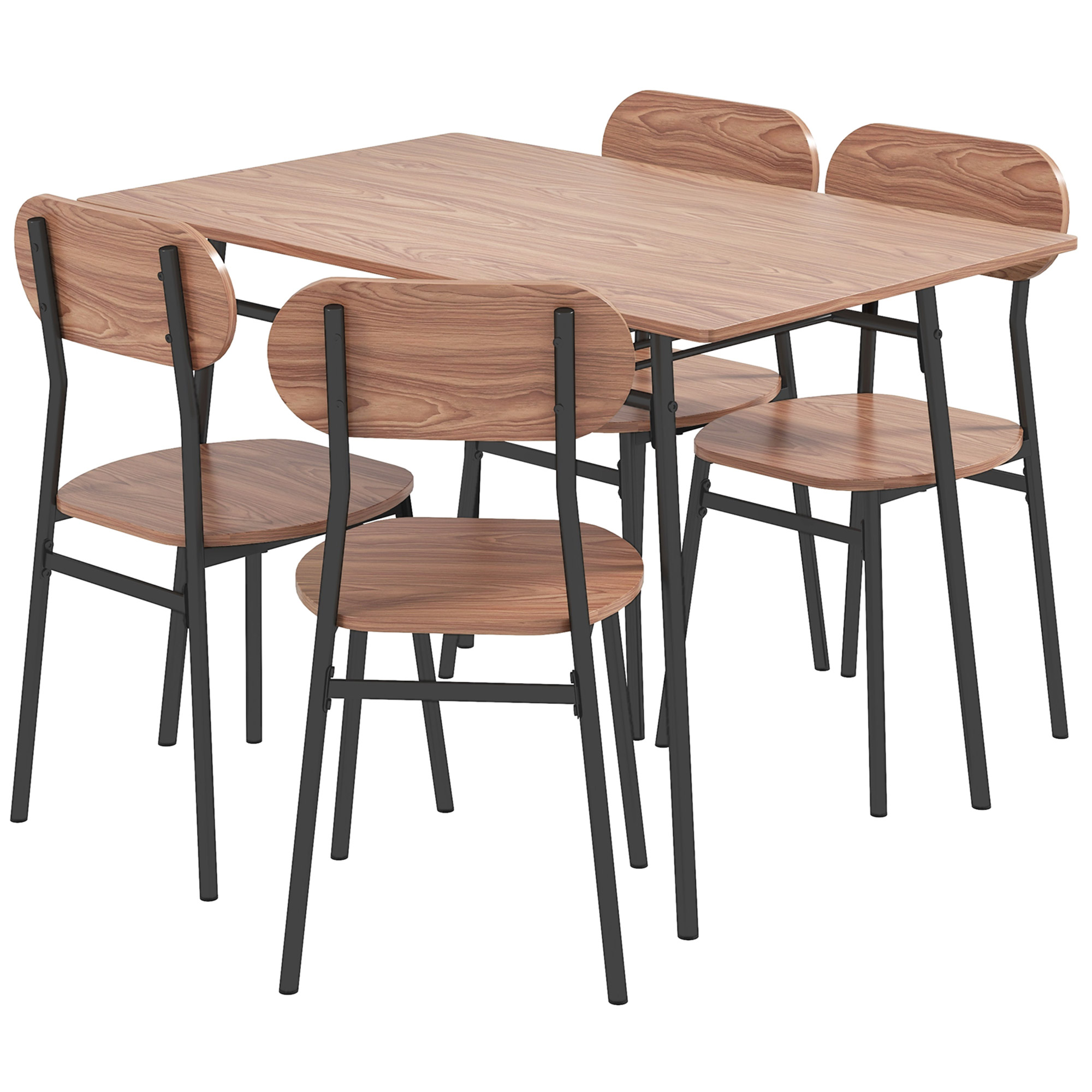 Esstisch Set mit 4 Stühlen Küchentisch mit Ablage Teak Stahl Esszimmermöbel günstig online kaufen