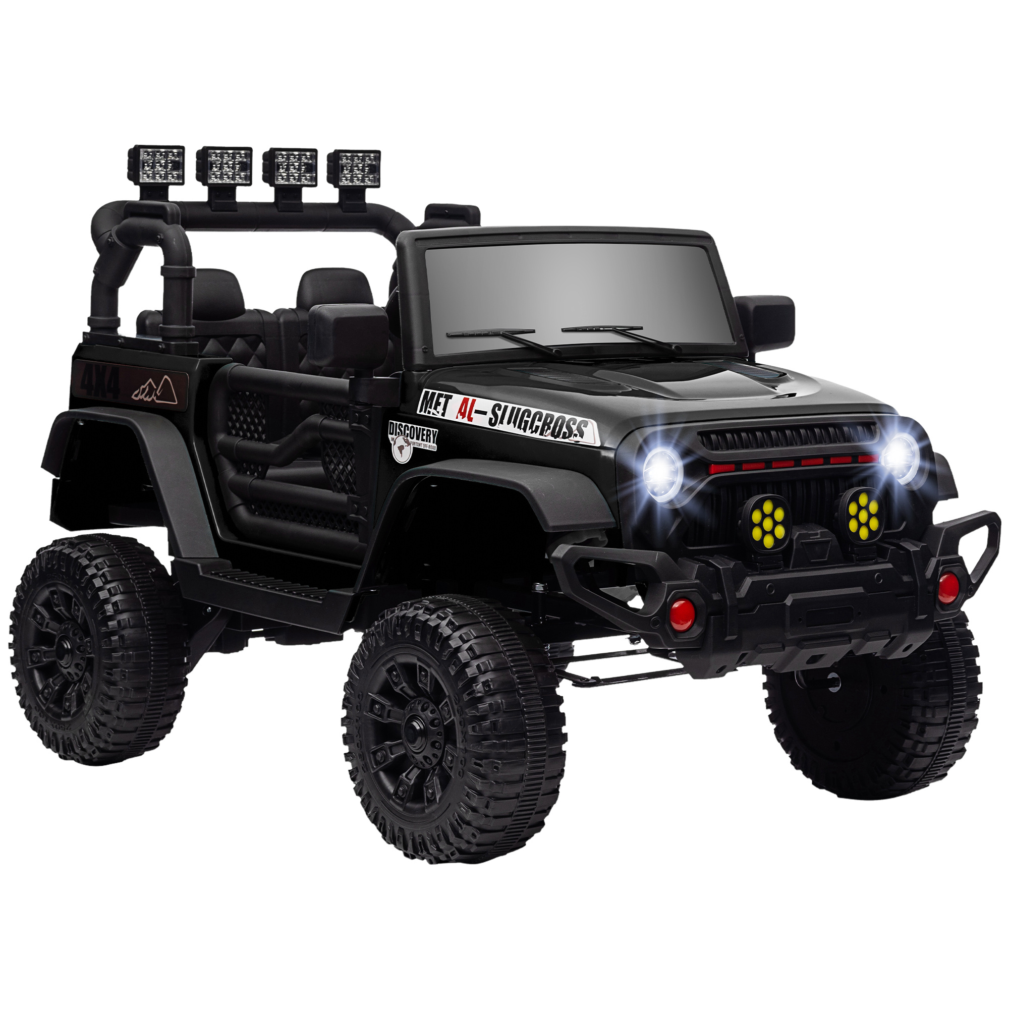 Image of AIYAPLAY Auto elettrica per bambini UTV con telecomando 2,4G, 2 motori da 12V, musica, clacson, luci LED, 100x63x65cm, nero Aosom Italy006