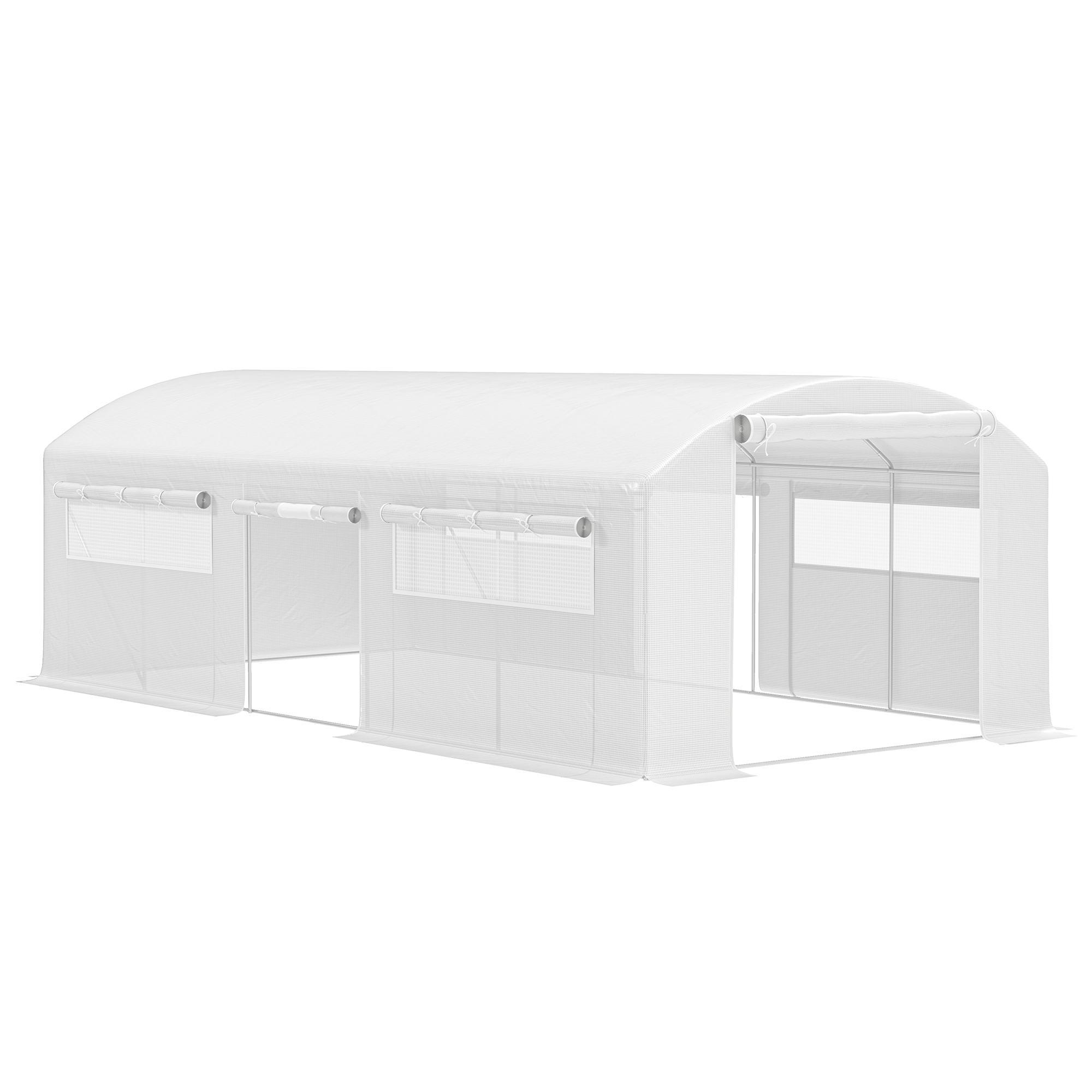 Outsunny Invernadero de Jardín Invernadero de Túnel con 4 Ventanas de Malla Cubierta de PE Anti-UV 3 Puertas Enrollables 6x3x2 m Blanco | Aosom España