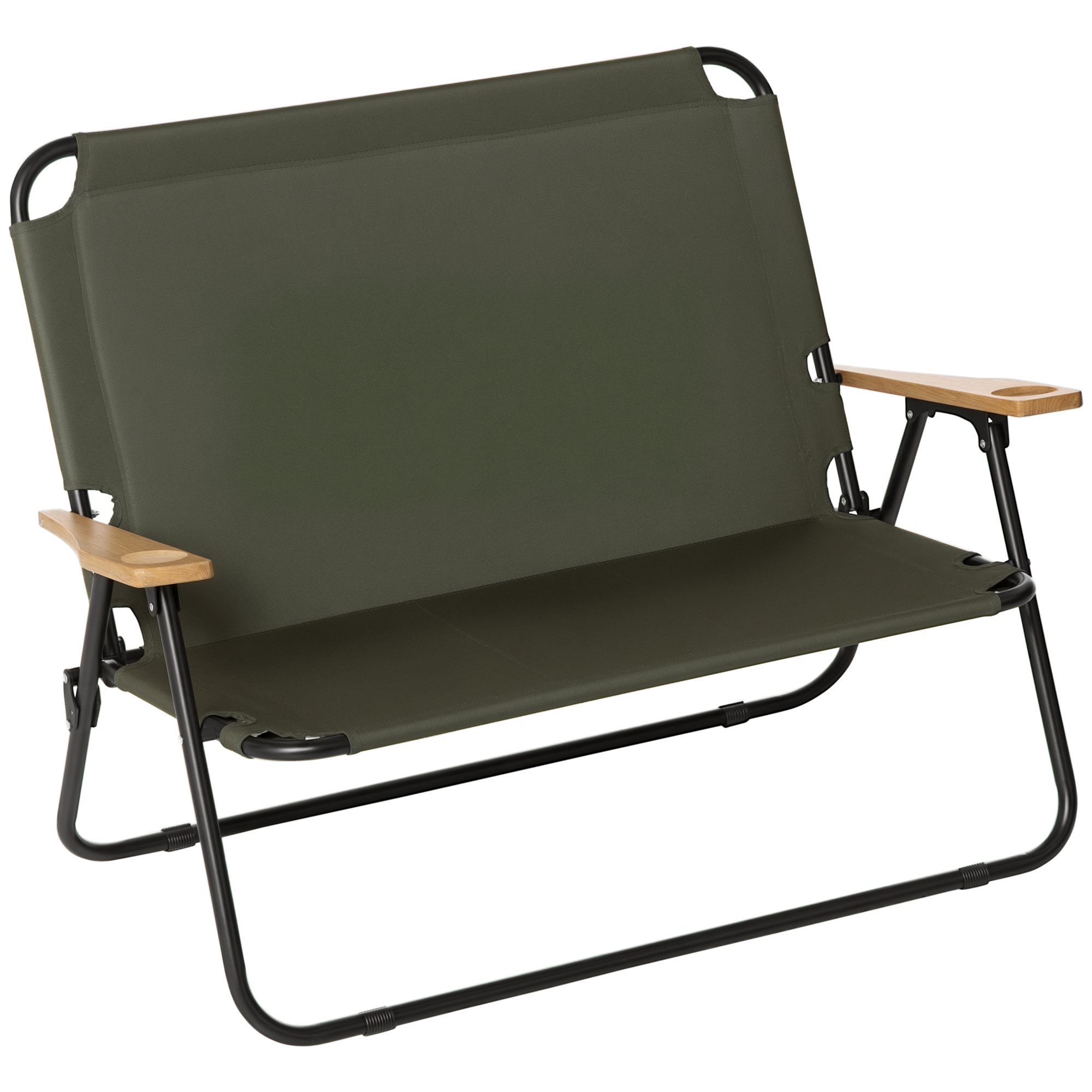 Outsunny 2-Sitzer Campingstuhl, bis 160 kg, Gartenstuhl, Regiestuhl, klappbar, mit Getränkehalter, Stahl+Oxfordstoff+Holz, Grün, 141x67x80cm   Aosom – Outsunny