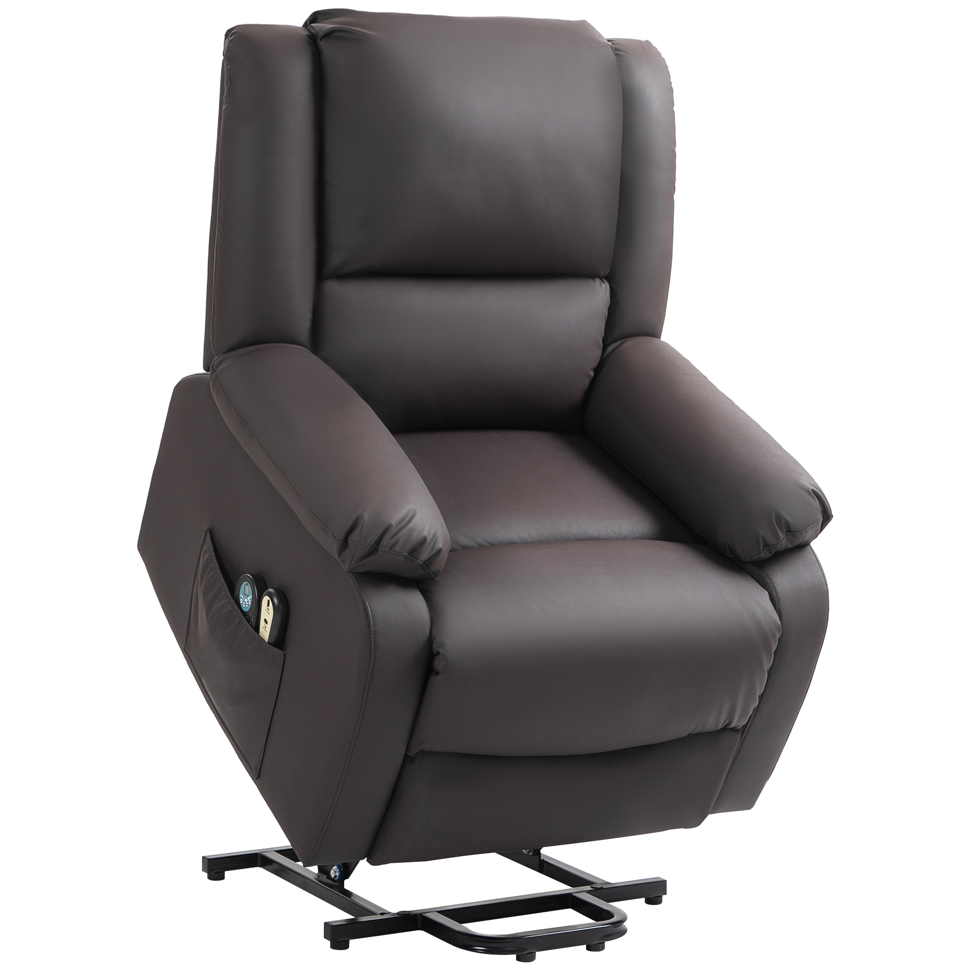 HOMCOM Scaun Reclinabil cu Masaj prin Vibrații și Căldură Scaun cu Telecomandă și Buzunar Lateral 89x93x105 cm Maro Închis | Aosom Romania