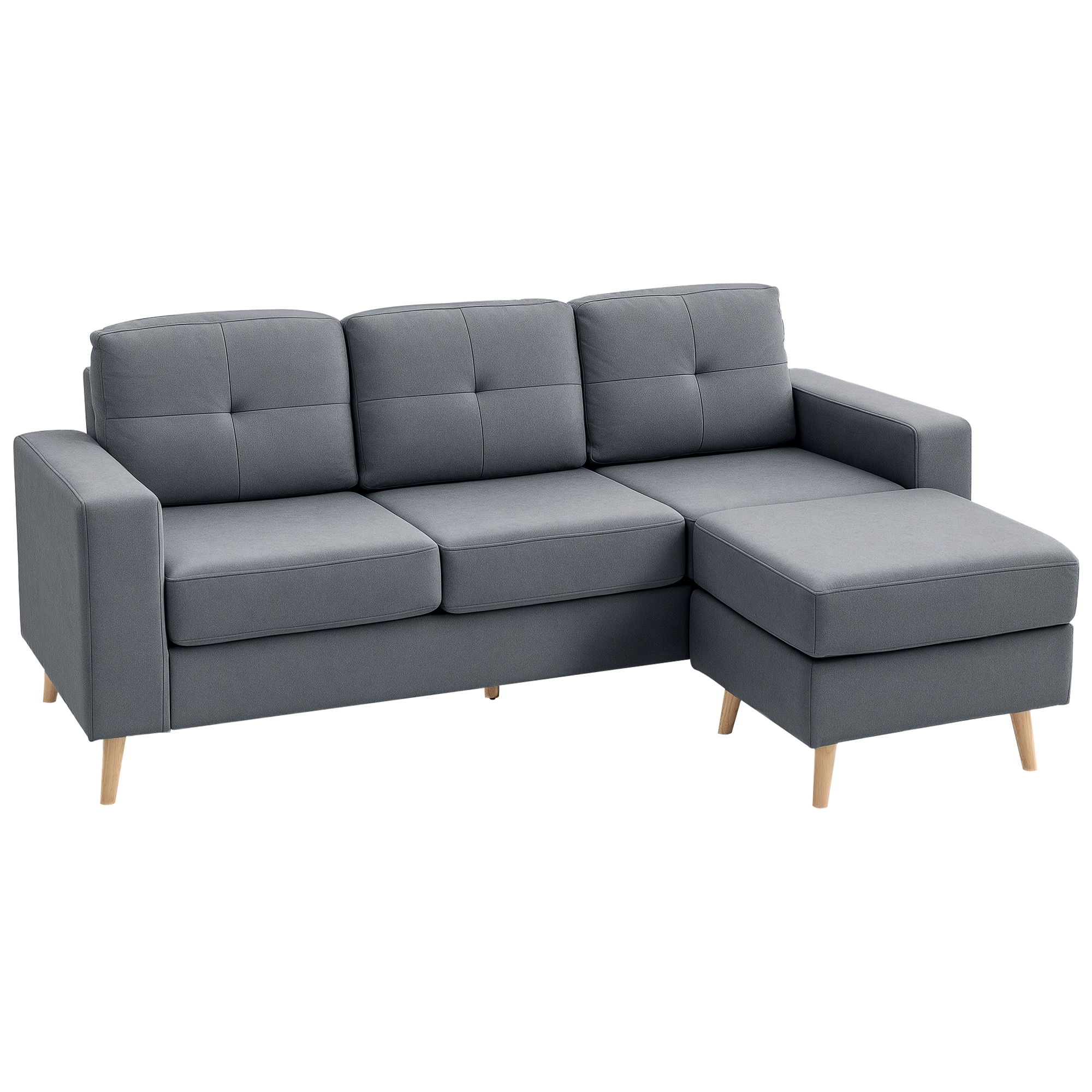 HOMCOM Canapé droit 3 places et pouf modulable avec accoudoirs design scandinave 193 x 136 x 85 cm gris anthracite