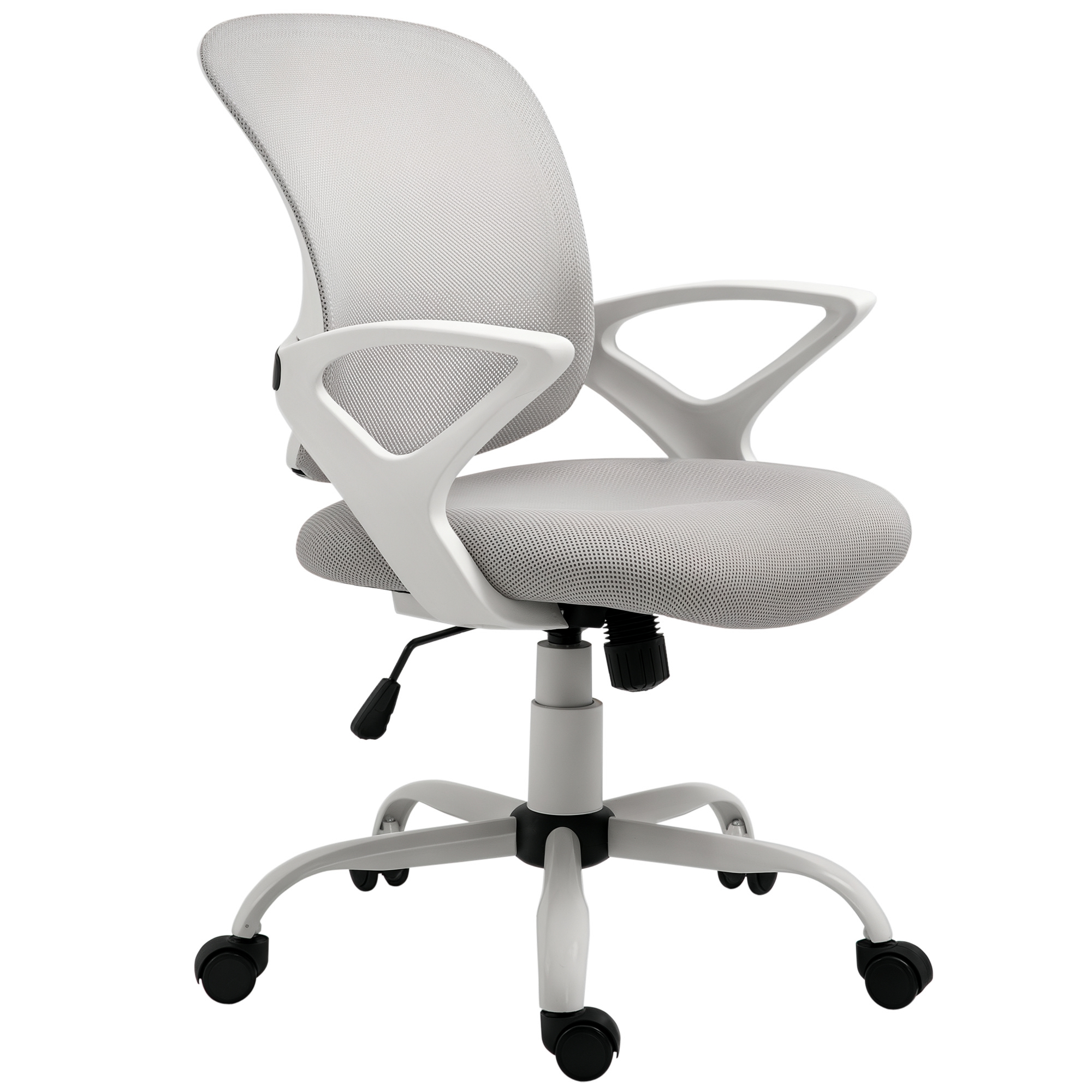 Image of Vinsetto Sedia da Ufficio con Rotelle Girevole Ergonomica, Altezza Regolabile, Funzione di Dondolo, in Tessuto a Rete, Grigio e Bianco Aosom006