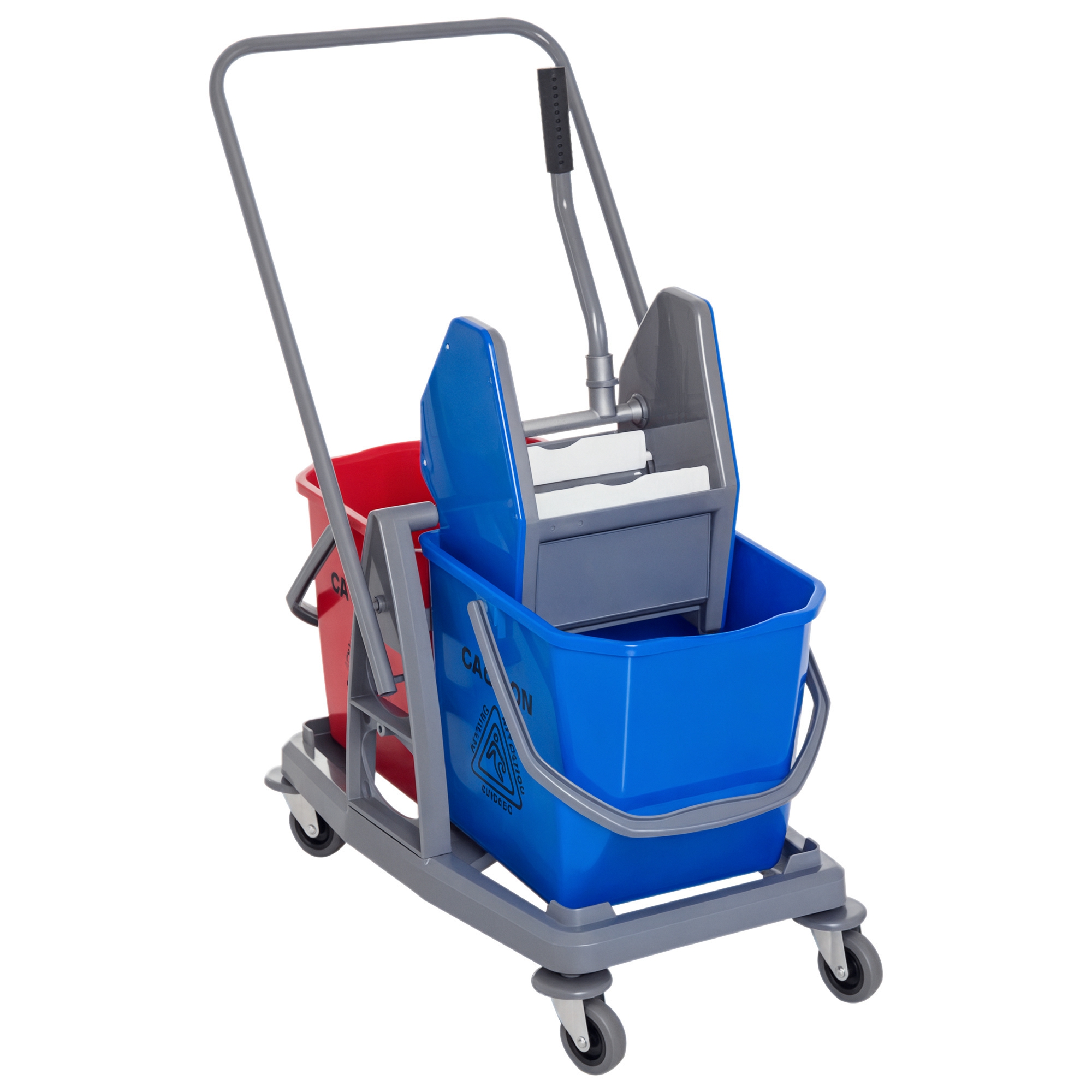 HOMCOM Putzwagen Reinigungswagen mit 2 Eimern & 4 Rollen, Metall/PP, Blau/Rot, 73x45x92cm für effiziente Sauberkeit Aosom