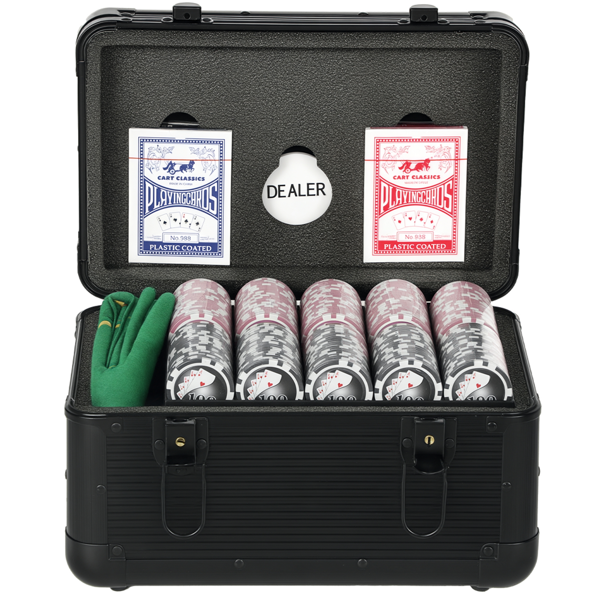 SPORTNOW Set Poker con 600 Fiches per 12 Giocatori con Valigetta, 2 Mazzi di Carte e Tappetino, Nero