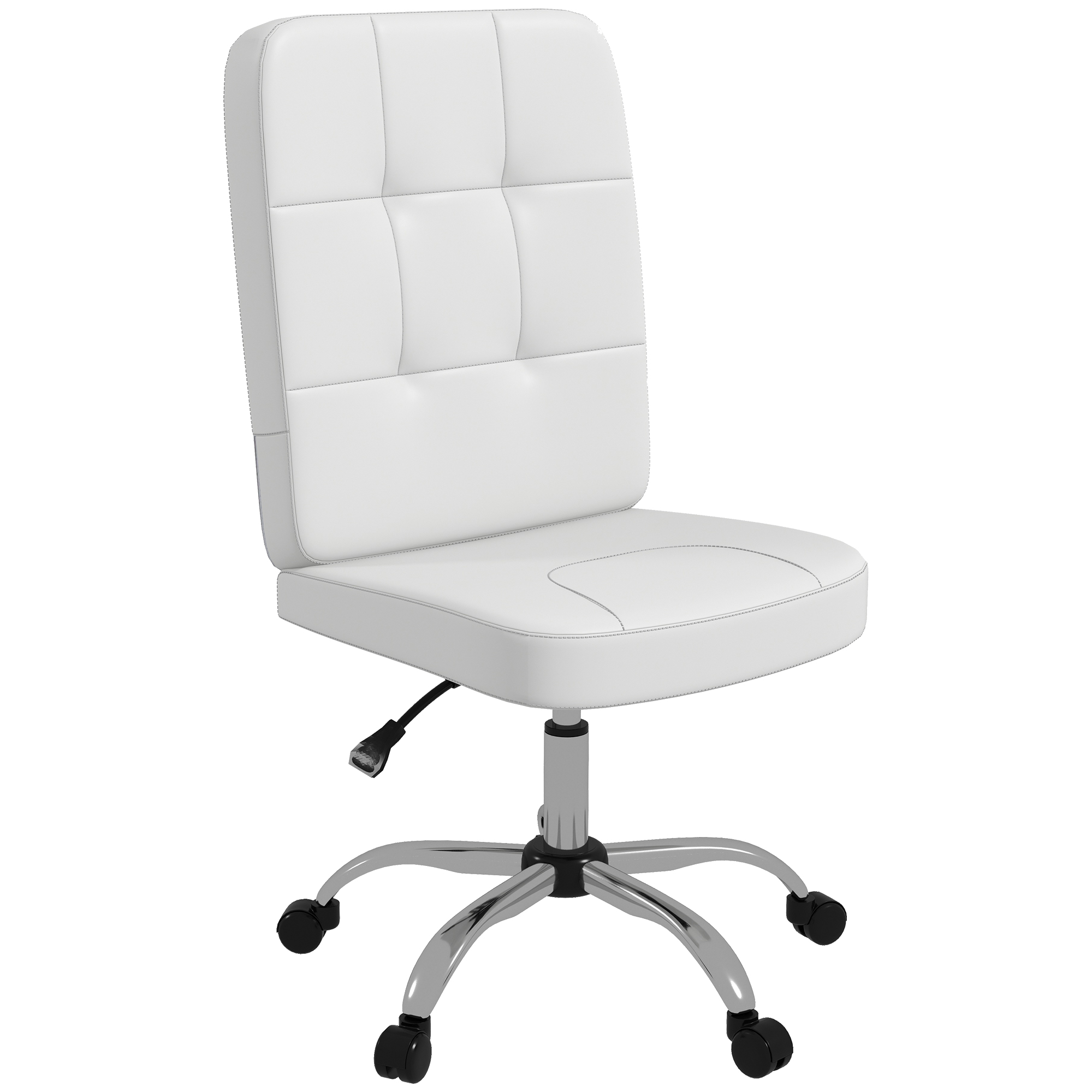 Vinsetto Silla de Oficina sin Brazos Silla de Escritorio Giratorio de Piel Sintética con Altura Ajustable 45x59x90-100 cm Blanco | Aosom España