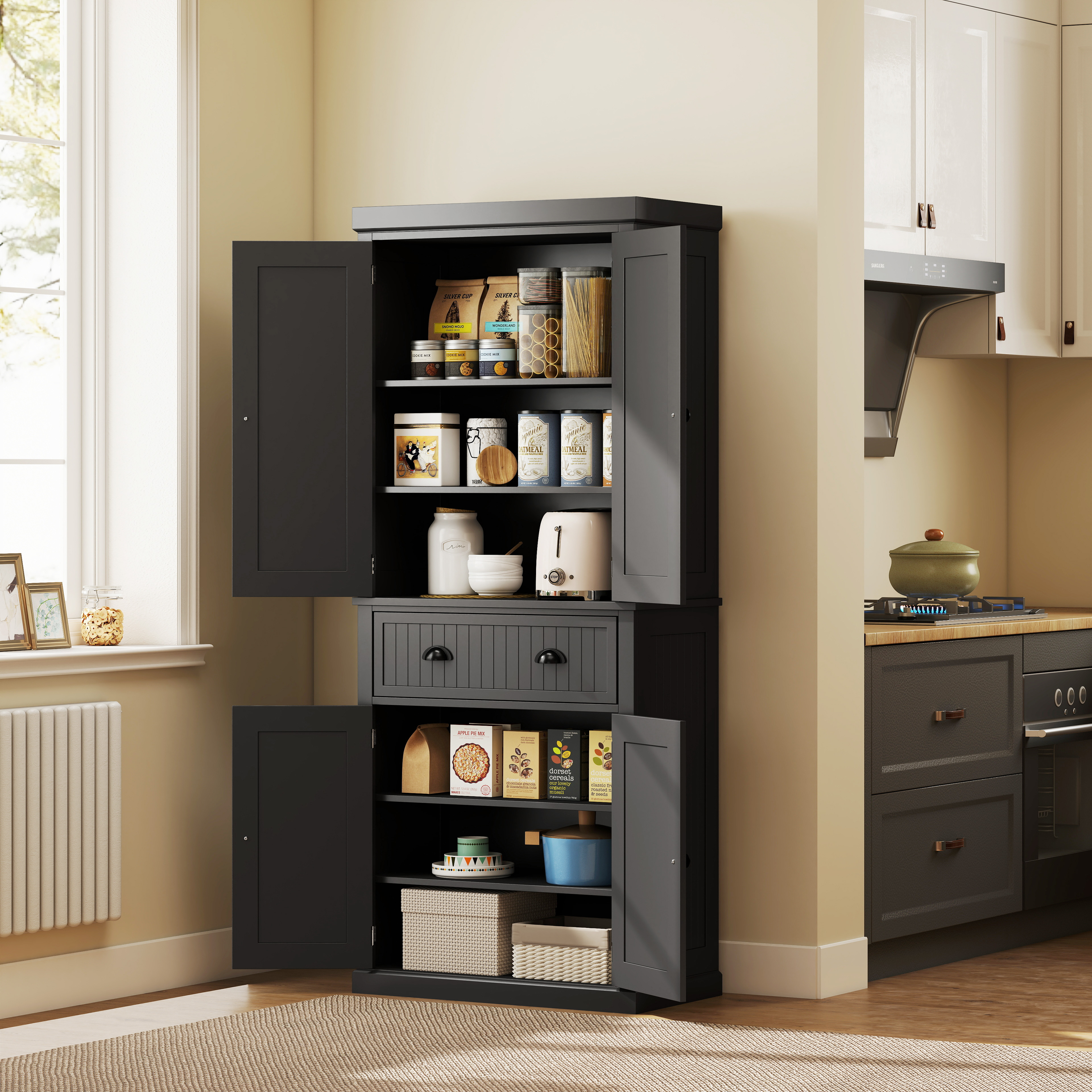 HOMCOM Freestanding Multi-Storage Kitchen Cabinet Black 2