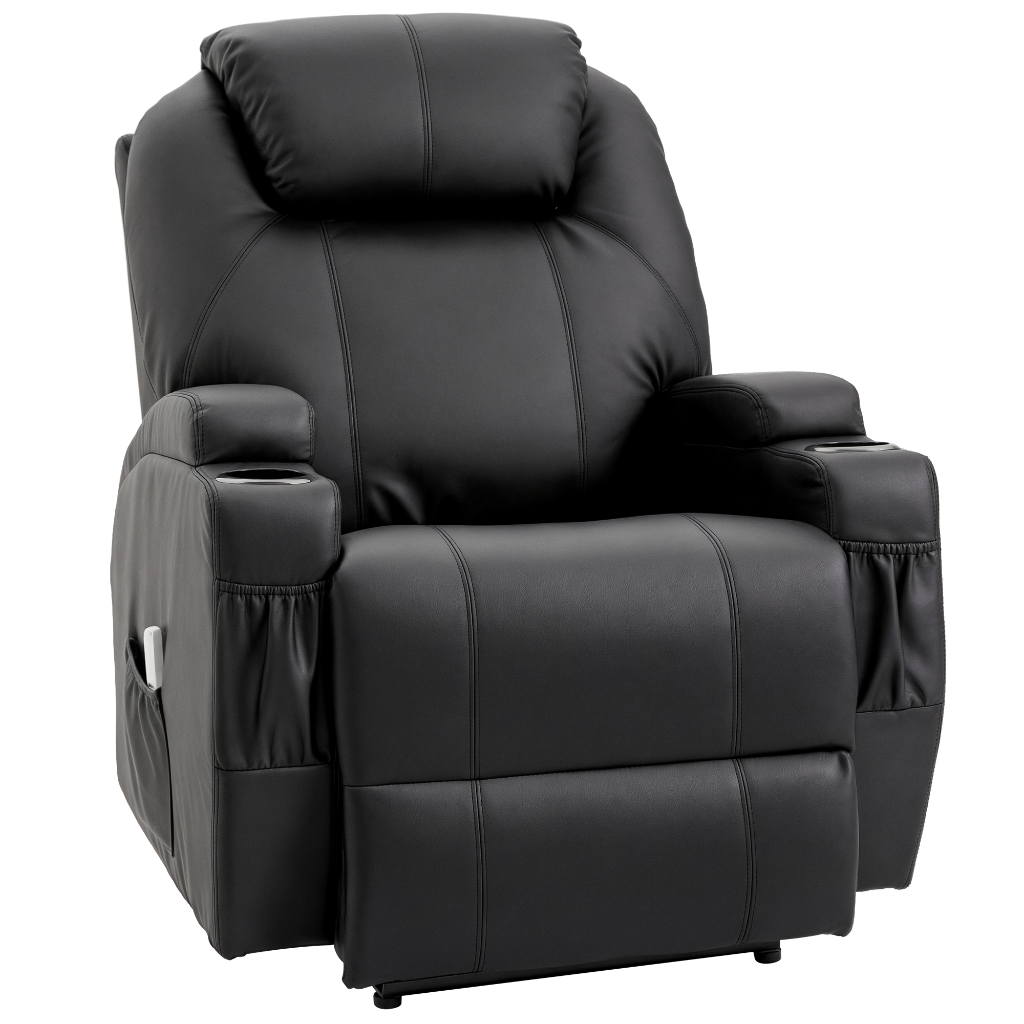 HOMCOM Fauteuil Massant et Relaxant Électrique, Dossier Inclinable, Repose-Pied, Revêtement Synthétique, Idéal pour Salon, Noir Aosom France