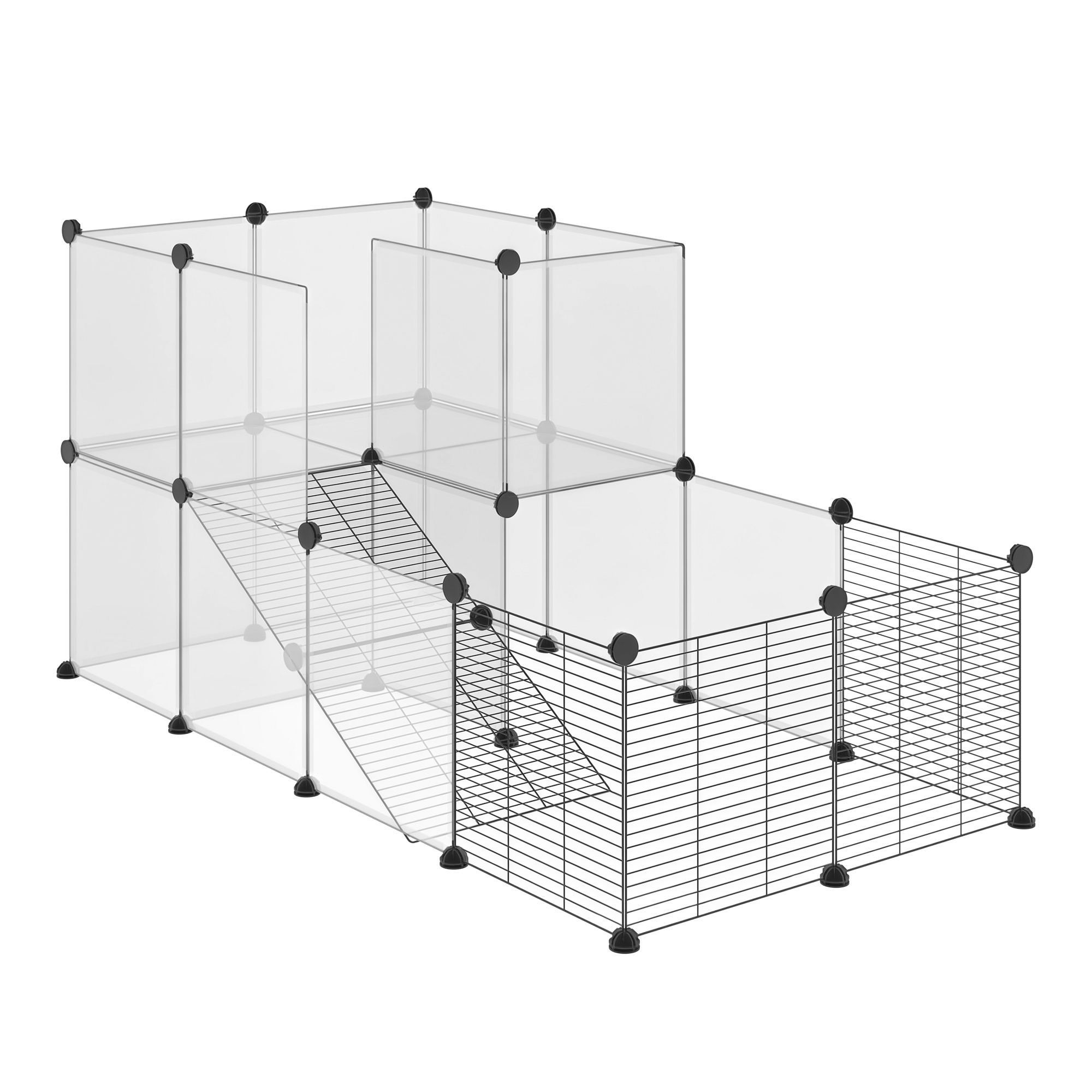 Meilleurs prix pour PawHut Cage parc enclos modulable petits animaux de compagnie - dim. standards 140L x 70l x 70H cm - 27 panneaux bords arrondis - résine PP fils d'acier noir