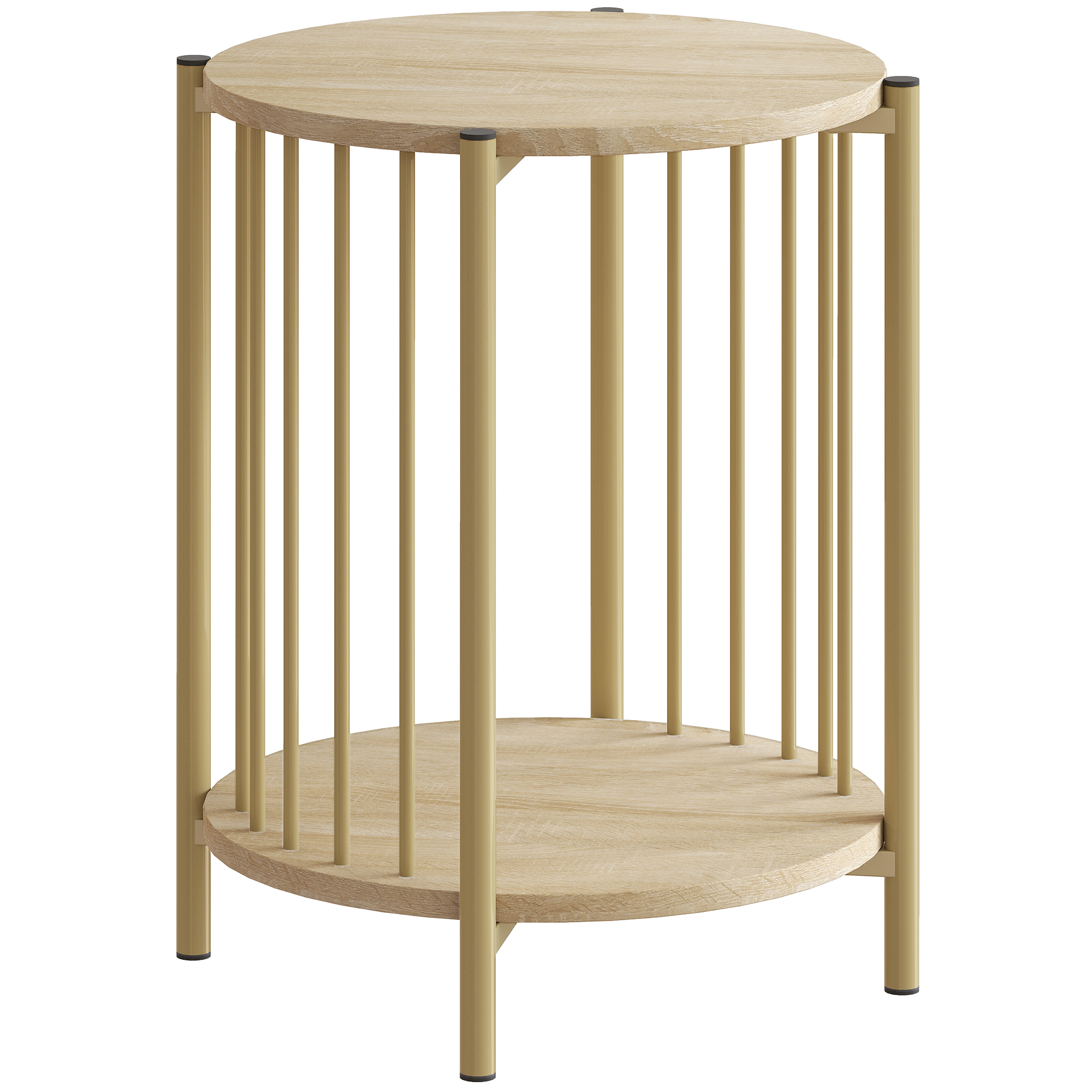 HOMCOM Mesa Auxiliar Redonda de 2 Niveles con Estante de Almacenaje y Marco de Acero para Salón Dormitorio Ø41x49 cm Natural