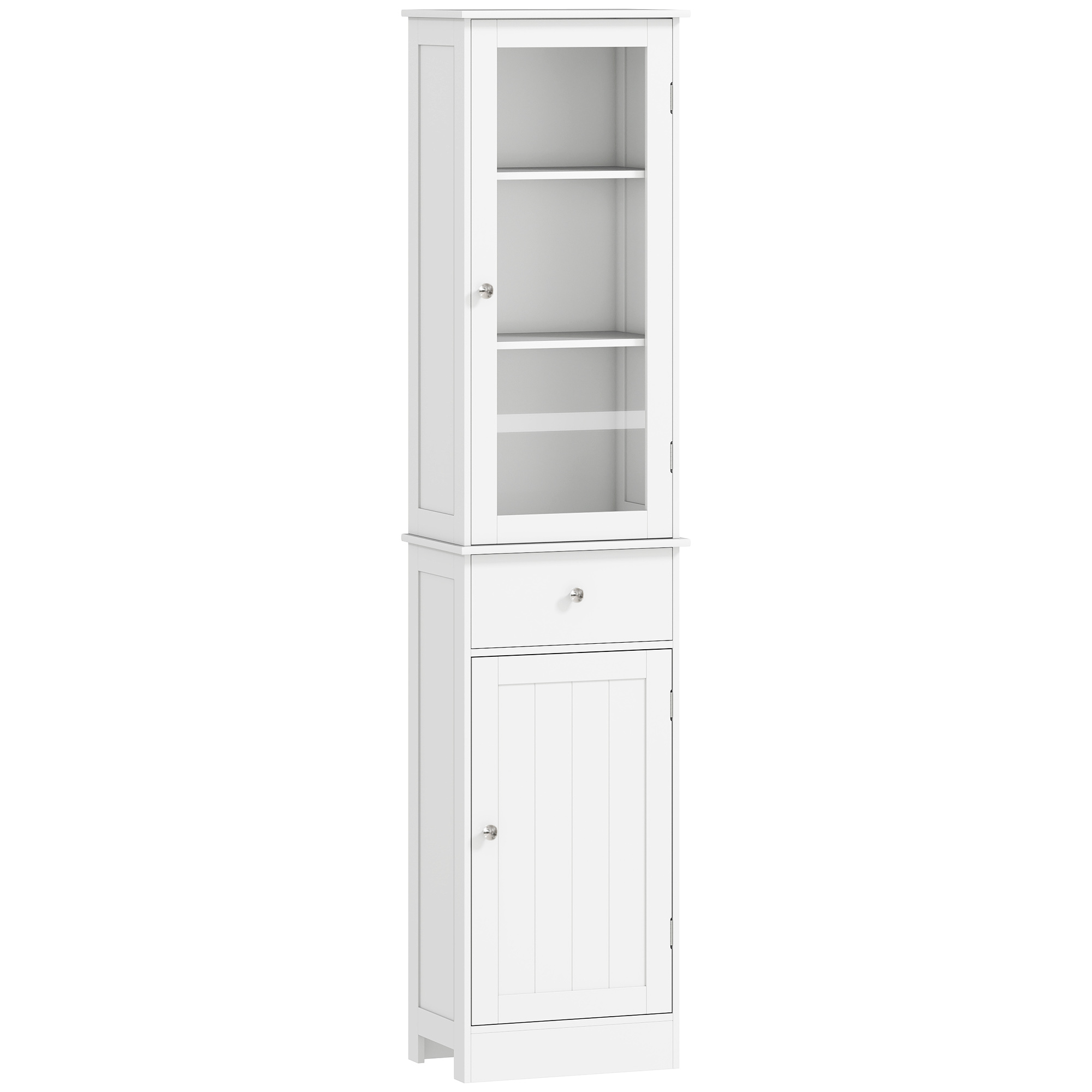 kleankin Armario Alto Auxiliar para Baño Moderno 2 Puertas Estantes Ajustables 1 Cajón Blanco 40x27x171,5 cm | Aosom España