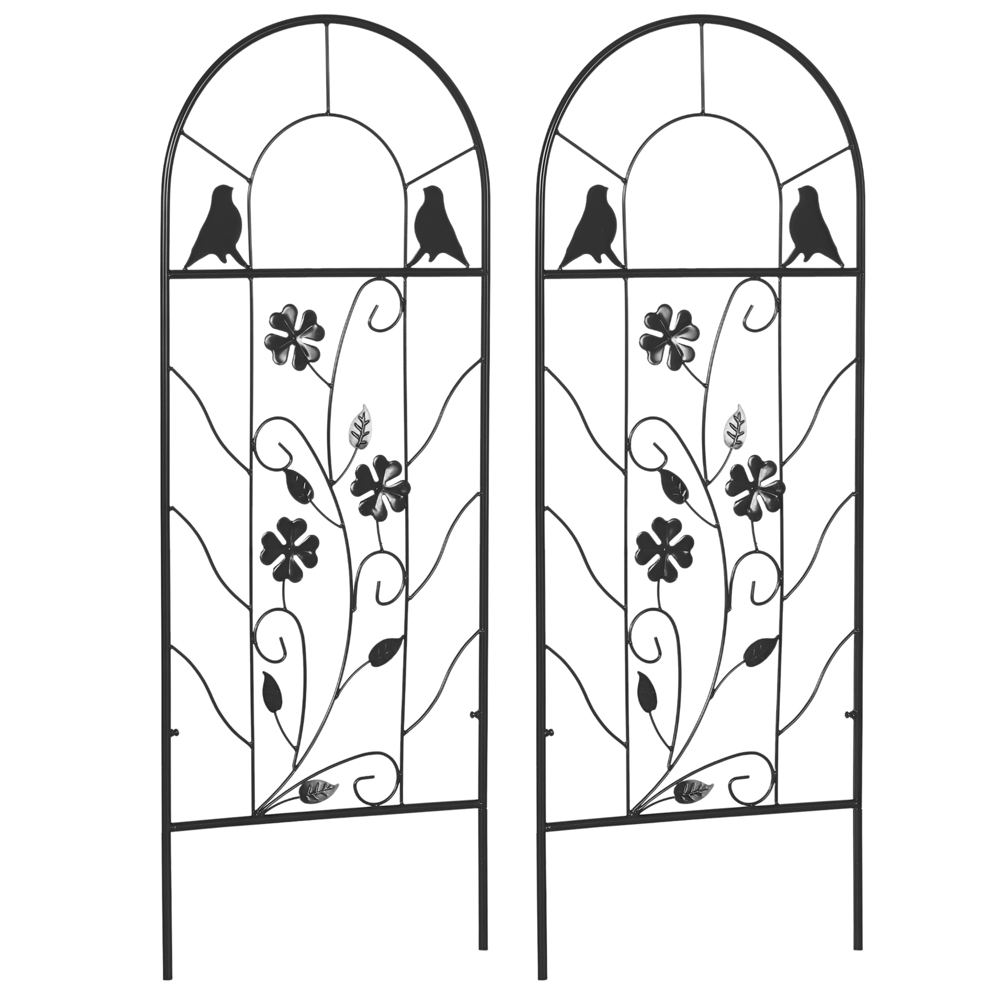Outsunny 2-Set Rankgitter Garten 38B x 98H cm aus Metall mit Kleeblatt- und Vogelformen für Kletterpflanzen rostfrei Schwarz für Garten Balkon Hof   Aosom.de – Outsunny