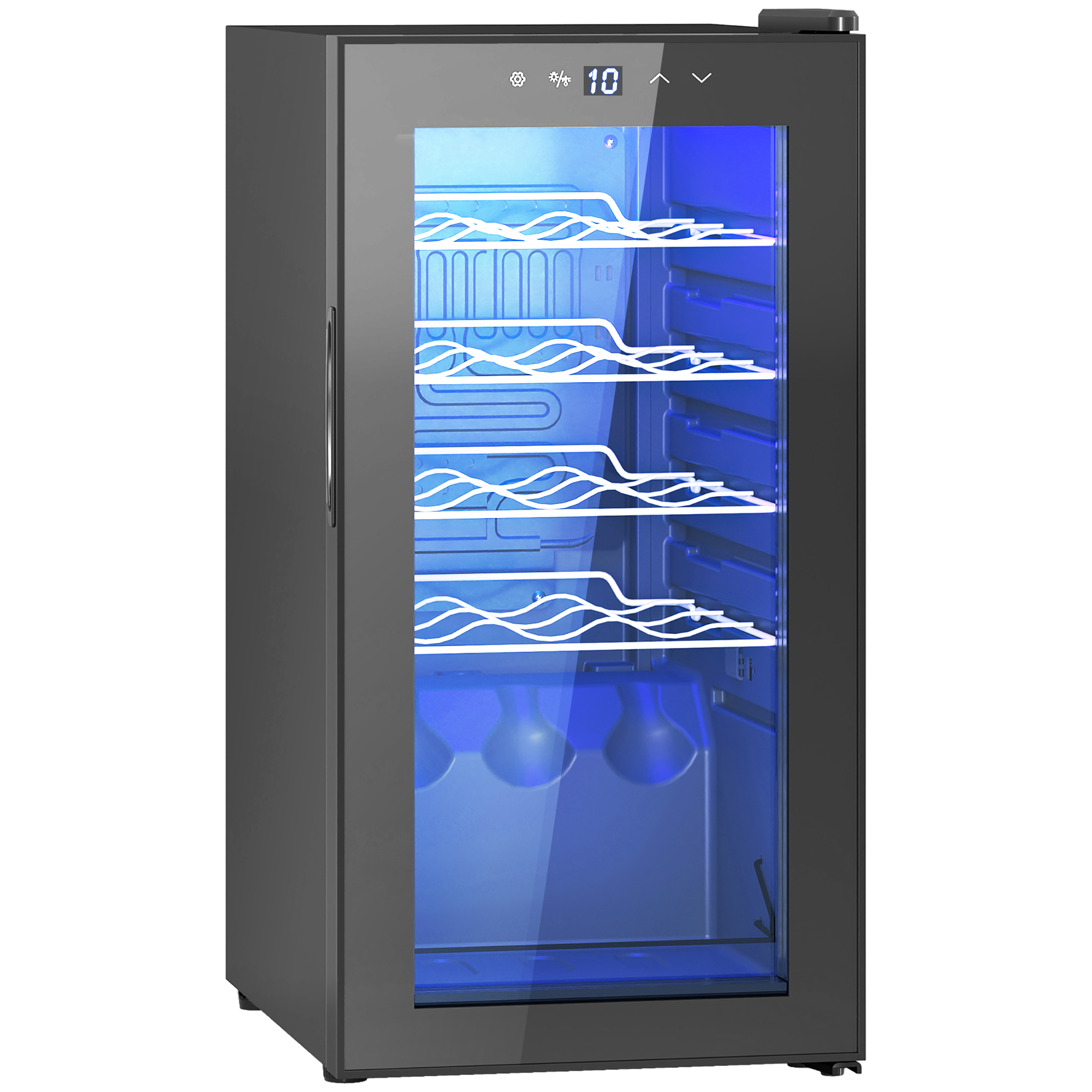 HOMCOM Frigider pentru Vinuri de 15 Sticle cu Geam Anti-UV, Compresor și Rafturi Reglabile, 34,5x45x69 cm, Negru | Aosom Romania