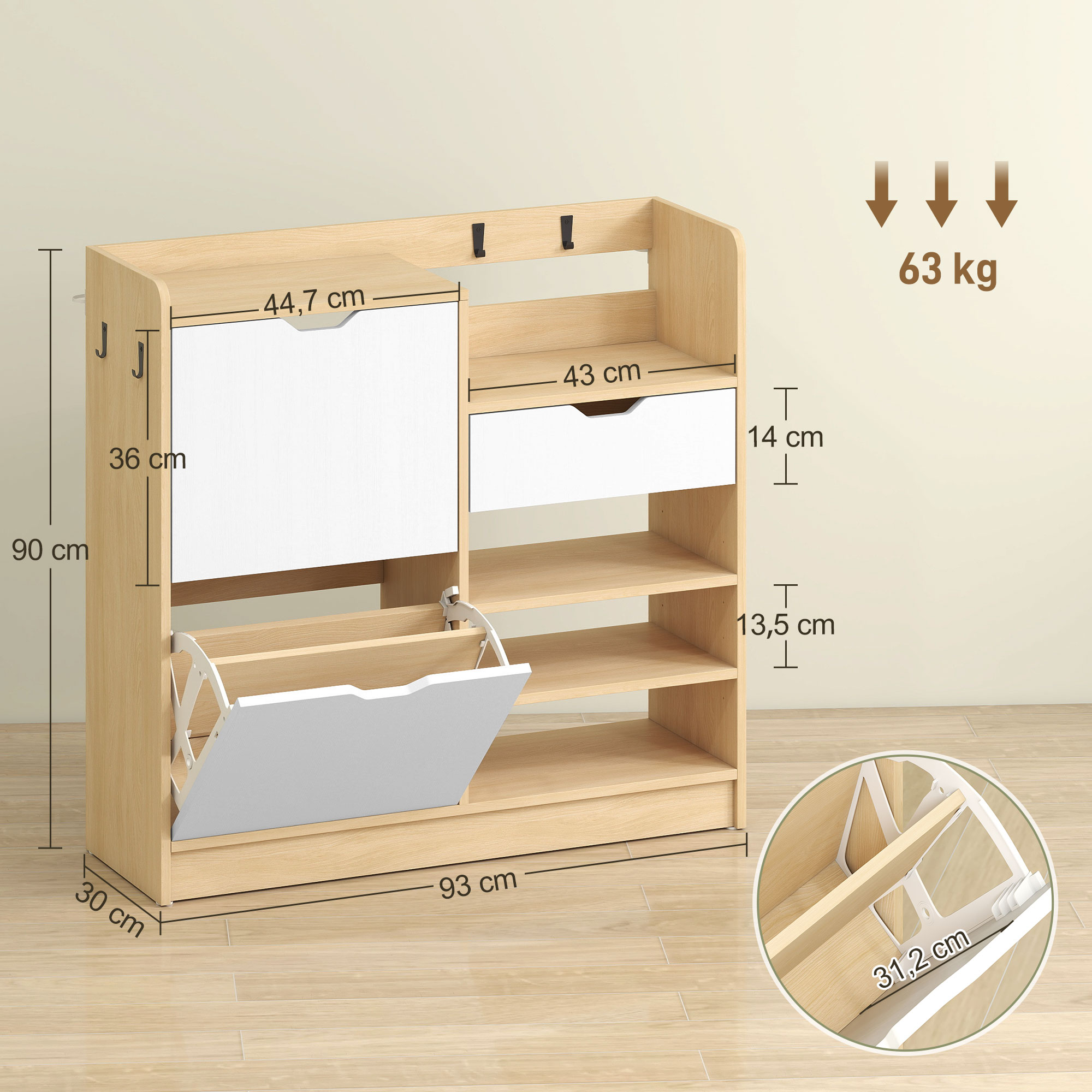 HOMCOM Schoenenkast Schoenenrek Met Deuren En Planken Voor De Gang Entree Moderne Schoenenkast Schoenenrekken E1 Spaanplaat Massief Hout Wit 60 X 30 92 Cm 2035051835