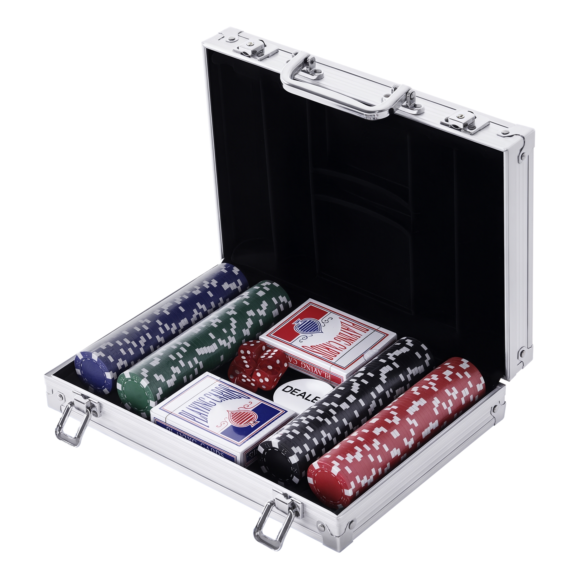 Relaxdays Valigetta Poker, 500 Chips Laser, 2 Mazzi di Carte, 5 Dadi, Dealer, Ri