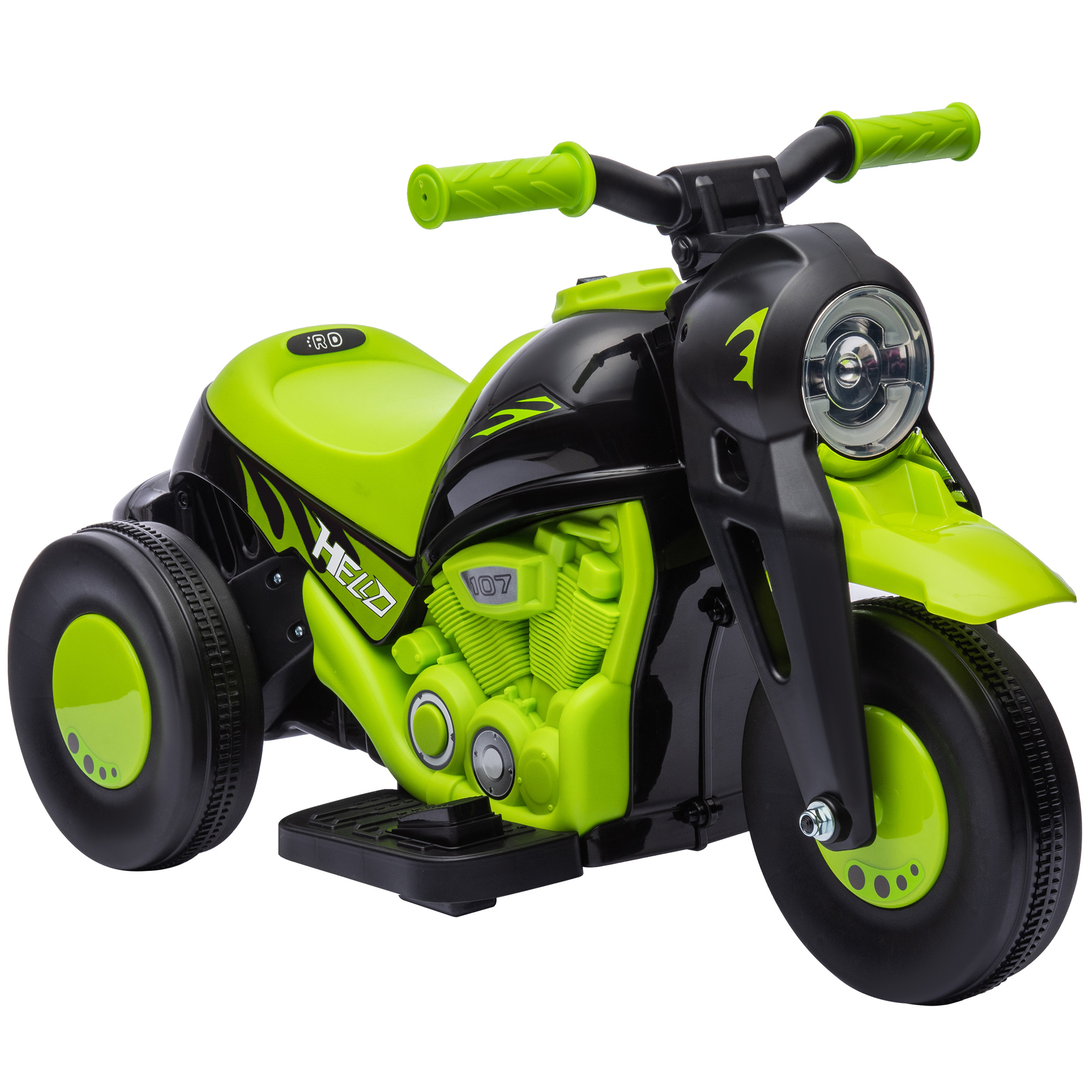 AIYAPLAY Moto Eléctrica para Niños de +2 Años con Función de Soplar Burbujas Faros Música Velocidad 3 km/h Carga 30 kg Verde