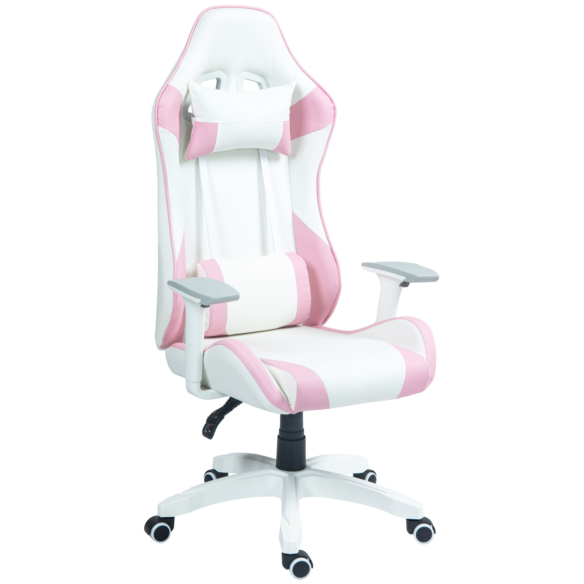 HOMCOM Silla Gamer con Cojín Lumbar Reposabrazos Ajustable Reposacabezas Extraíble y Altura Ajustable 67x60x120-128 cm Rosa | Aosom España