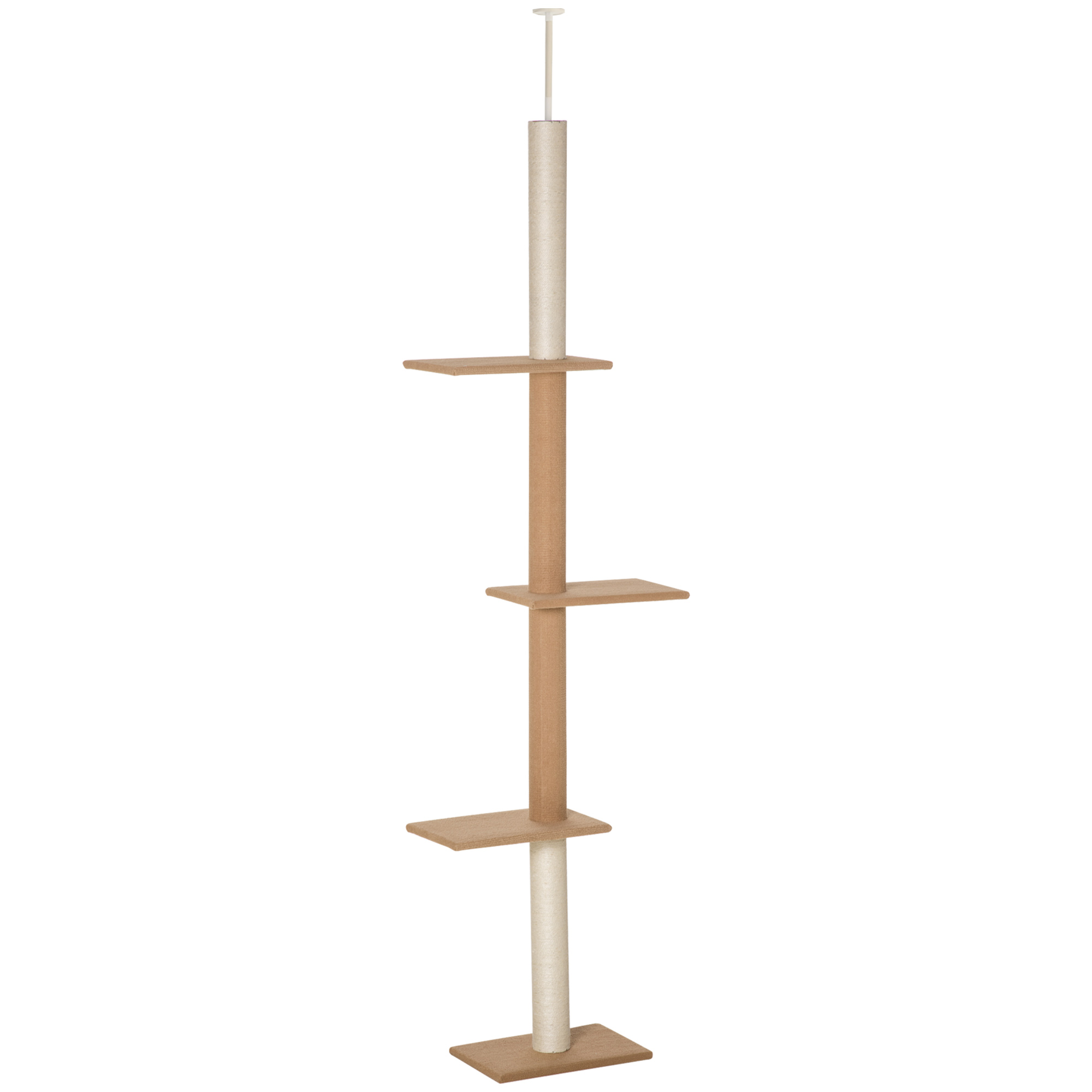 PawHut Torre Rascadora Ajustable de Suelo a Techo para Gatos en Marrón Claro y Beige 43x27x228-260 cm | Aosom España