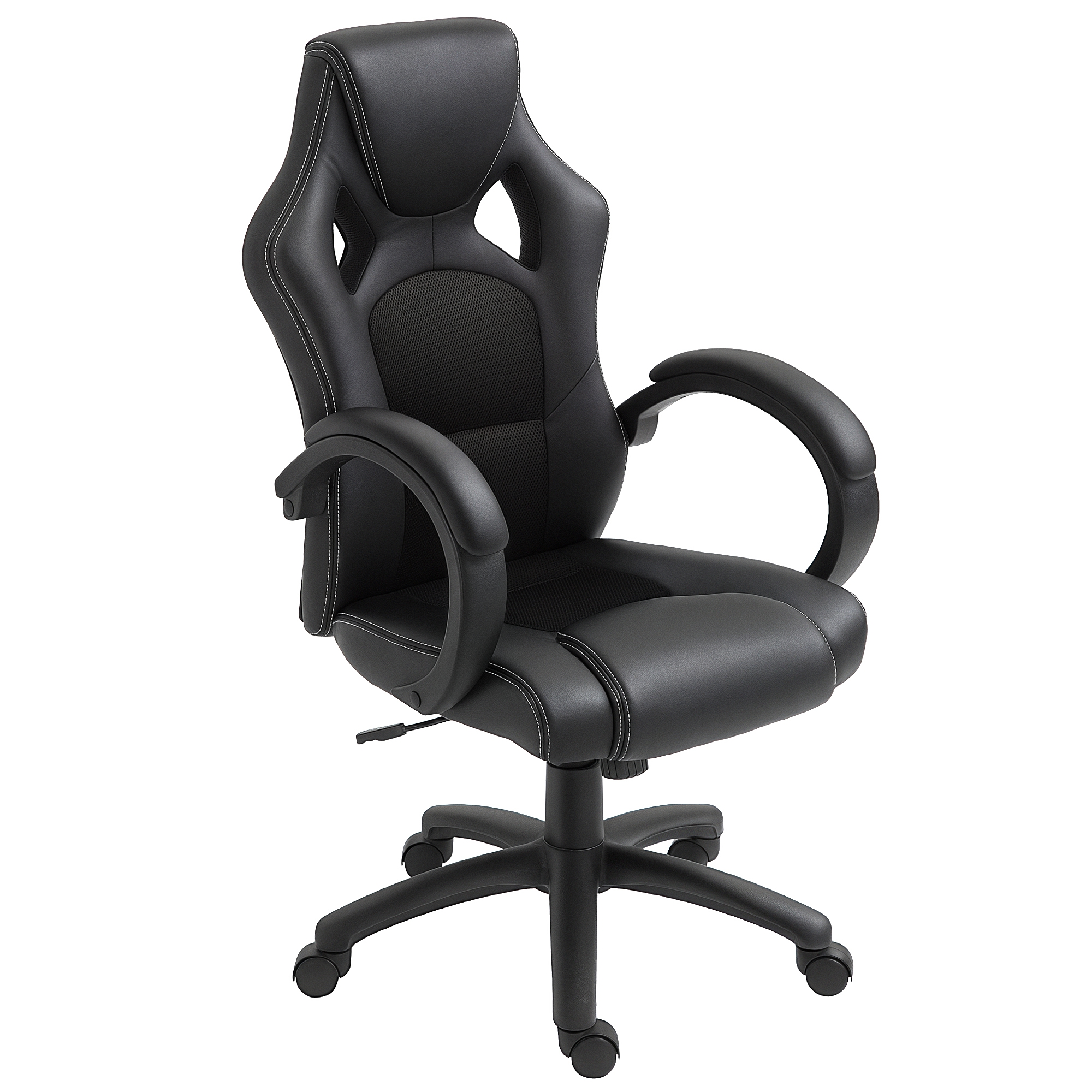 Silla de Ordenador Juvenil Ergonómica Regulable con Ruedas Silla Gaming Negro 71x61x108-118 cm PU,PVC y Tela de Malla HOMCOM | Aosom España