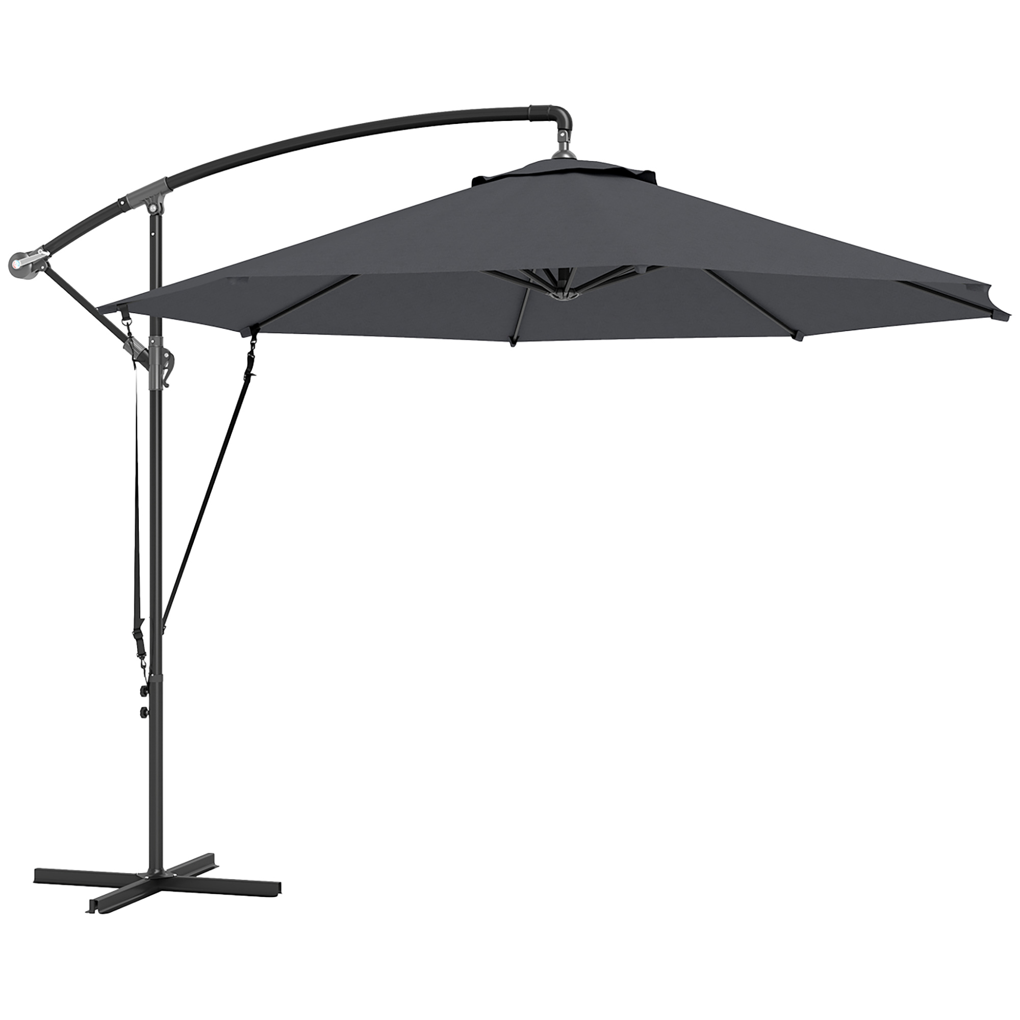 Outsunny Parasol de Jardín Excéntrico Sombrilla con Funda para Sombrilla Protección UV 50+ y Base Cruzada Ø290x243 cm Gris Oscuro