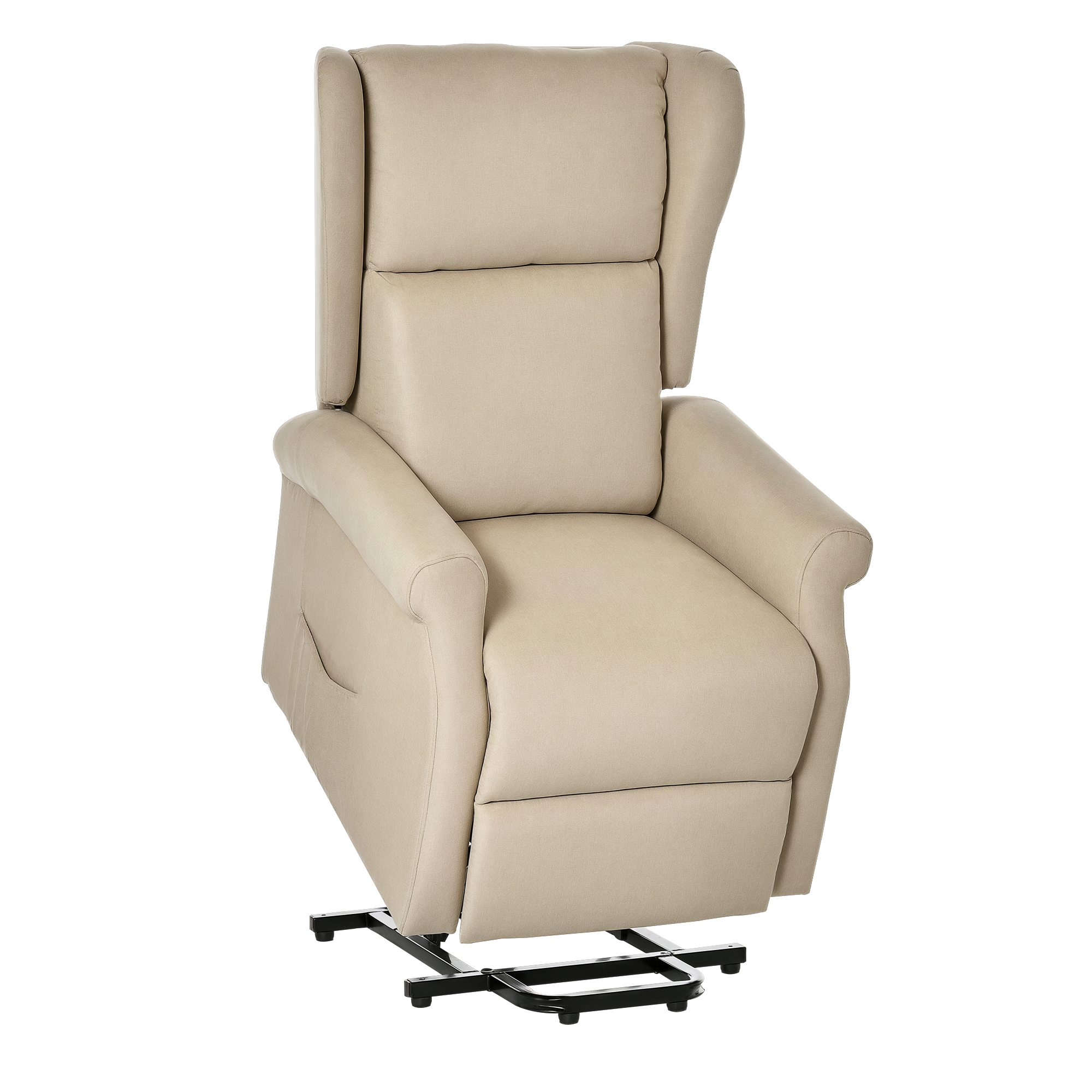 Image of HOMCOM Poltrona Alzapersona Reclinabile 135° con Tasca e Telecomando, Poltrona Relax Elettrica in Lino, Poltrona Anziani Elettrica, Crema Aosom Italy cod005