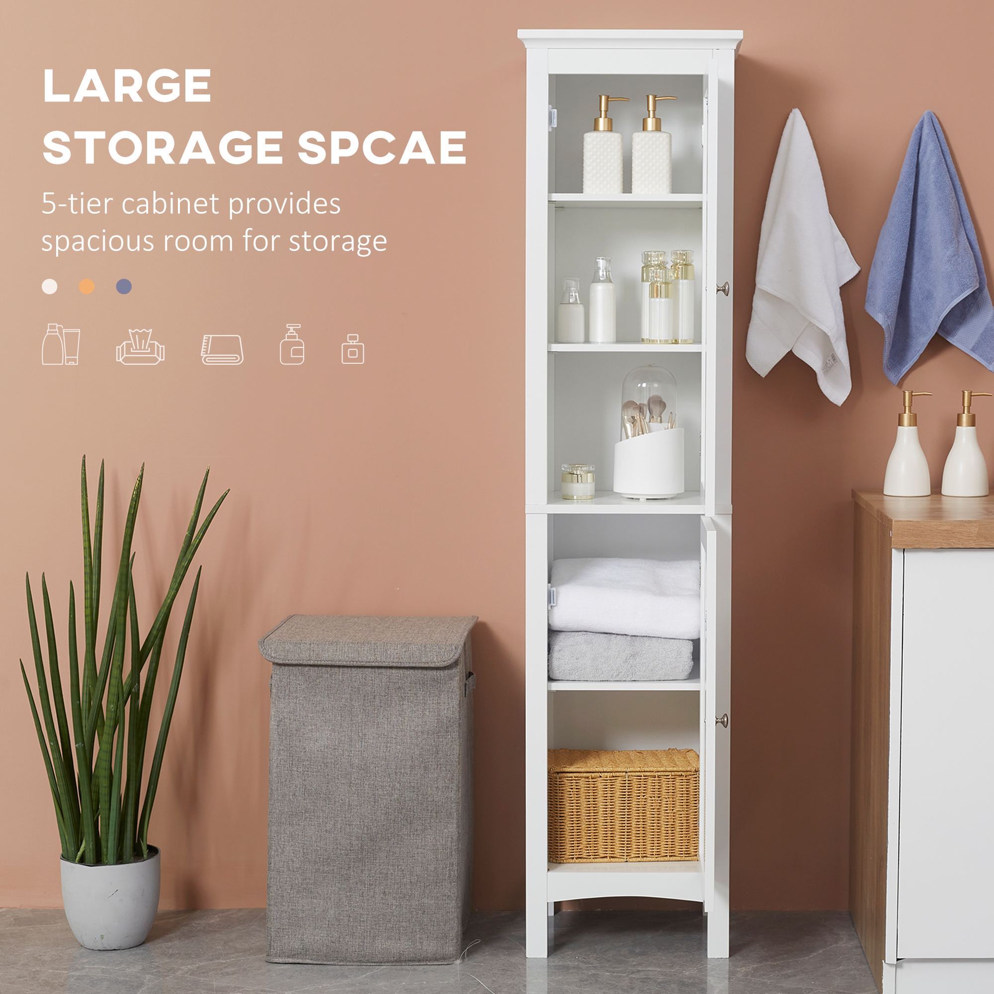 kleankin Tall Bathroom Storage Unit, Slim Bathroom Cabinet with Adjustable Shelves and Double Door, White 5