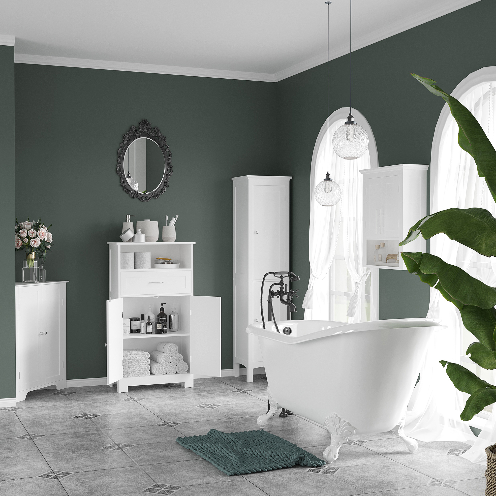 kleankin Tall Bathroom Storage Unit, Slim Bathroom Cabinet with Adjustable Shelves and Double Door, White 4