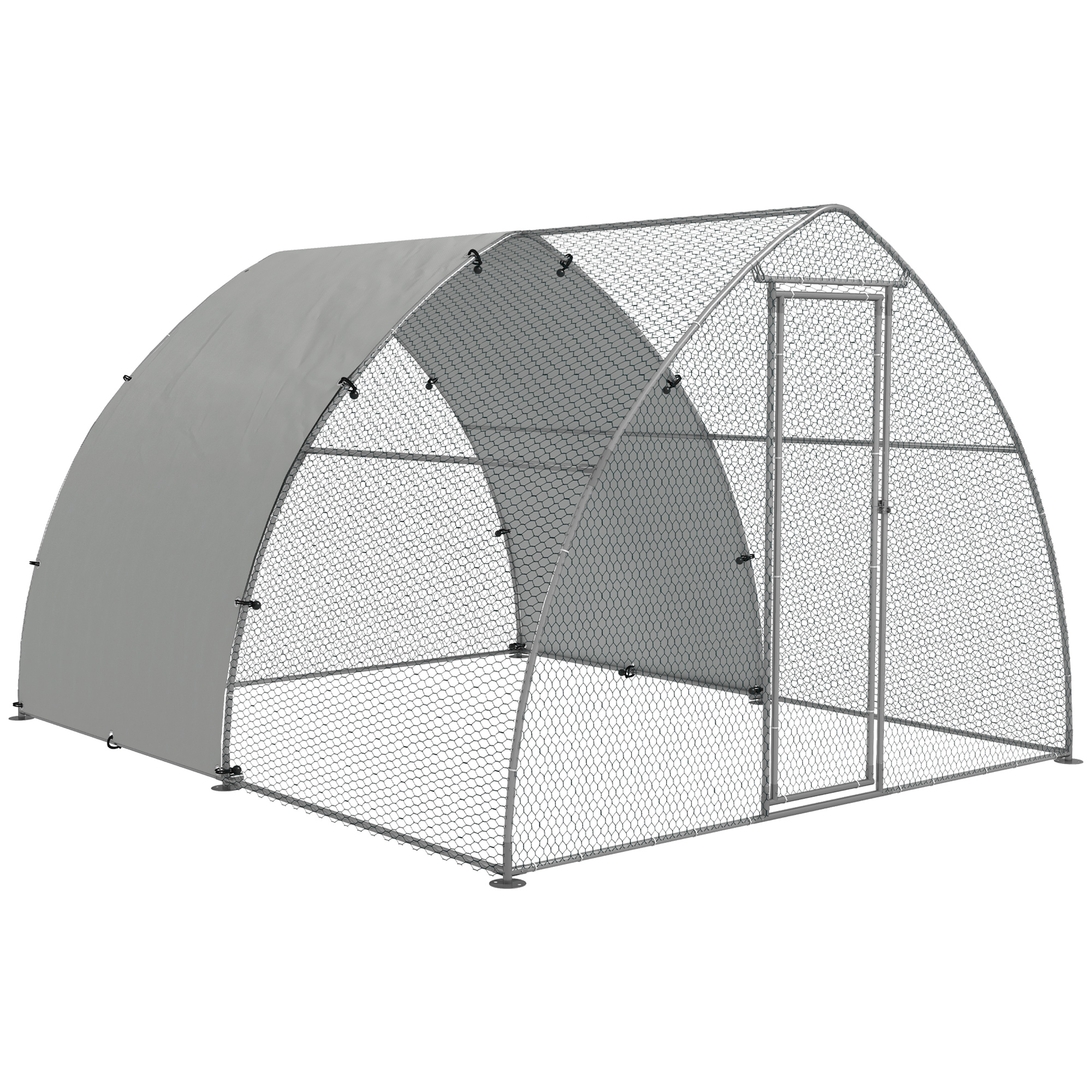 PawHut Galvanised Outdoor Chicken Coop with Cover, for 4-6 Chickens, Hens, Ducks, Rabbits, 3 x 1.9 x 2.2m - Silver Tone