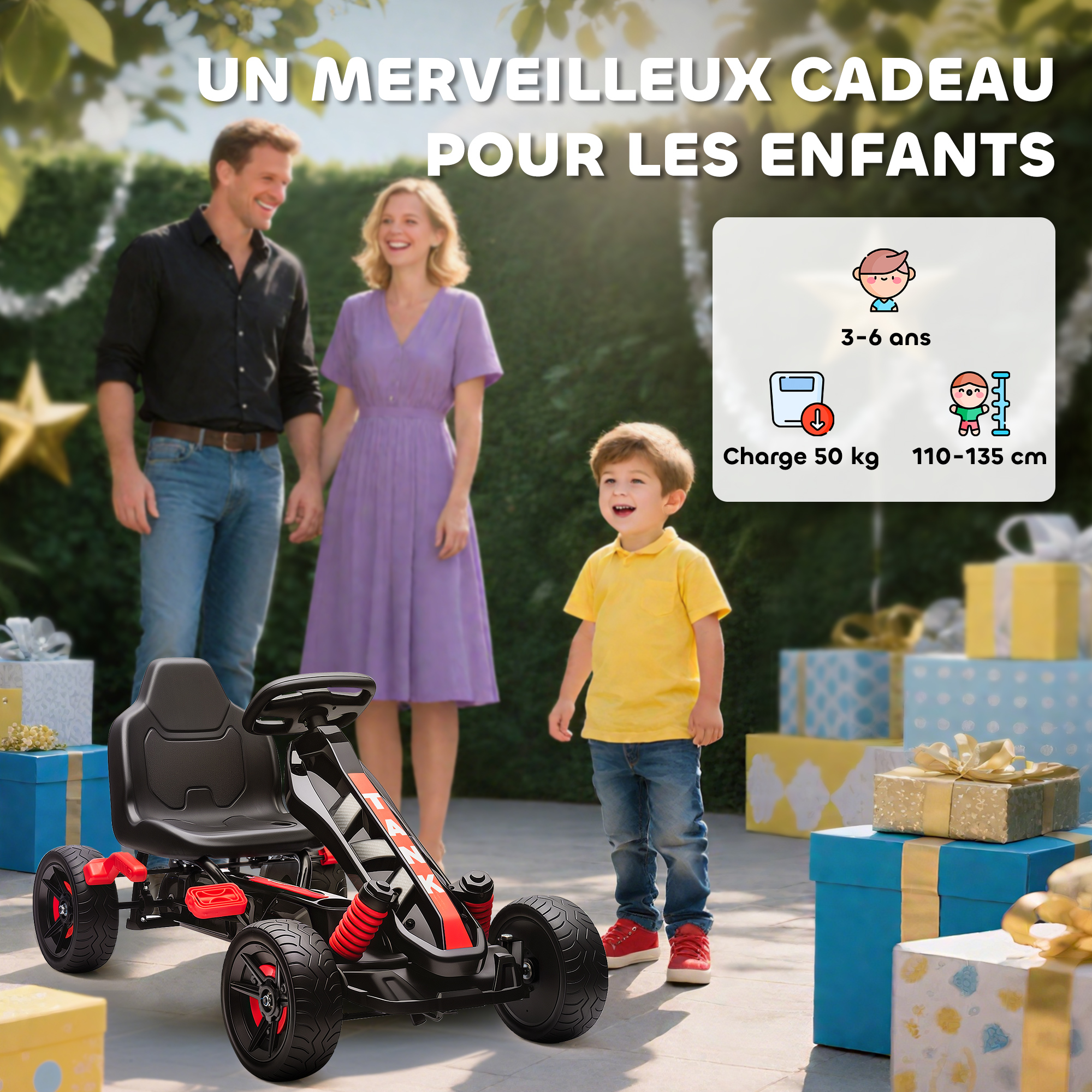 AIYAPLAY Go Kart à Pédales Pour Enfants – Voiture De Course Rose – Pneus EVA Silencieux – Dès 2 Ans – Jusqu’à 30 Kg