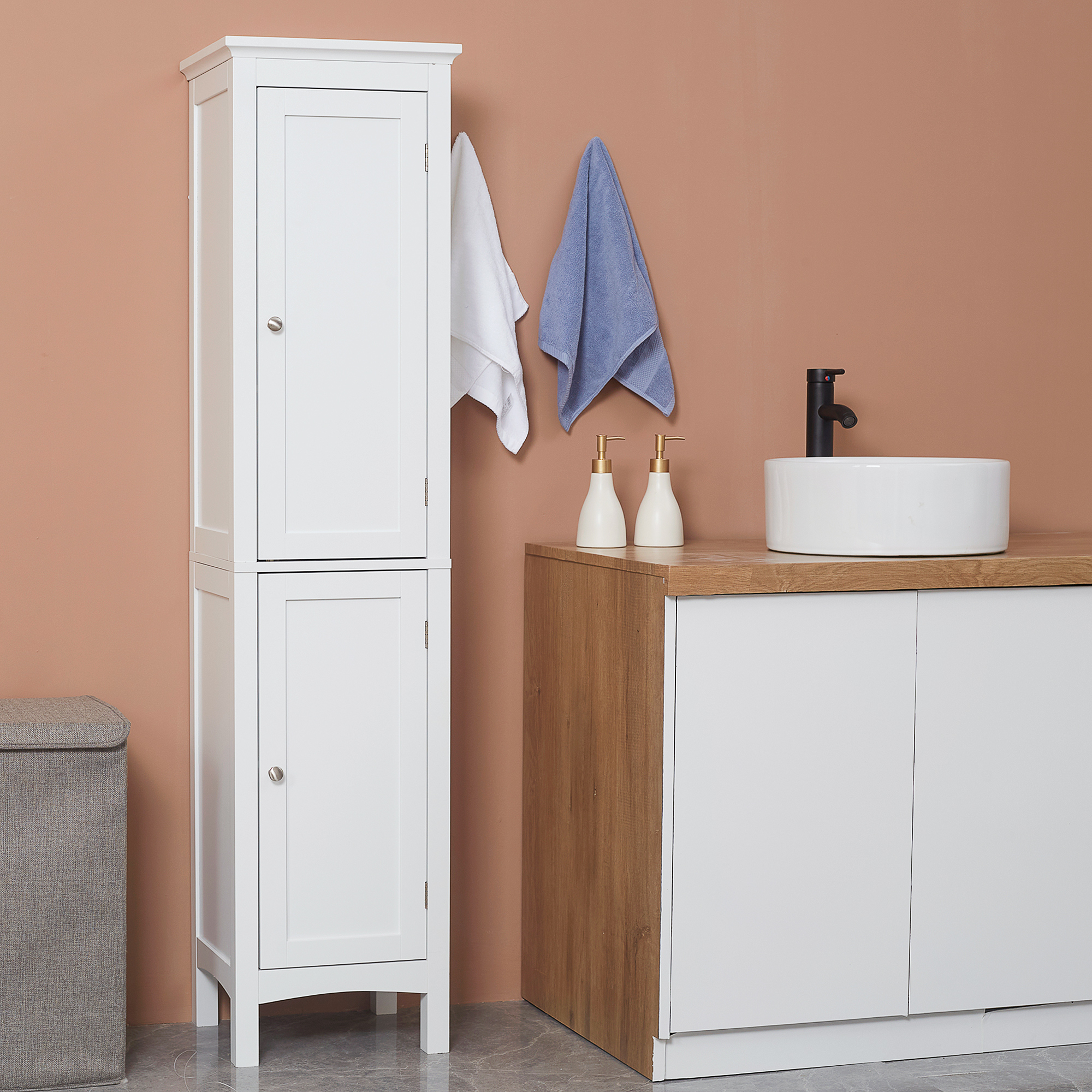 kleankin Tall Bathroom Storage Unit, Slim Bathroom Cabinet with Adjustable Shelves and Double Door, White 8