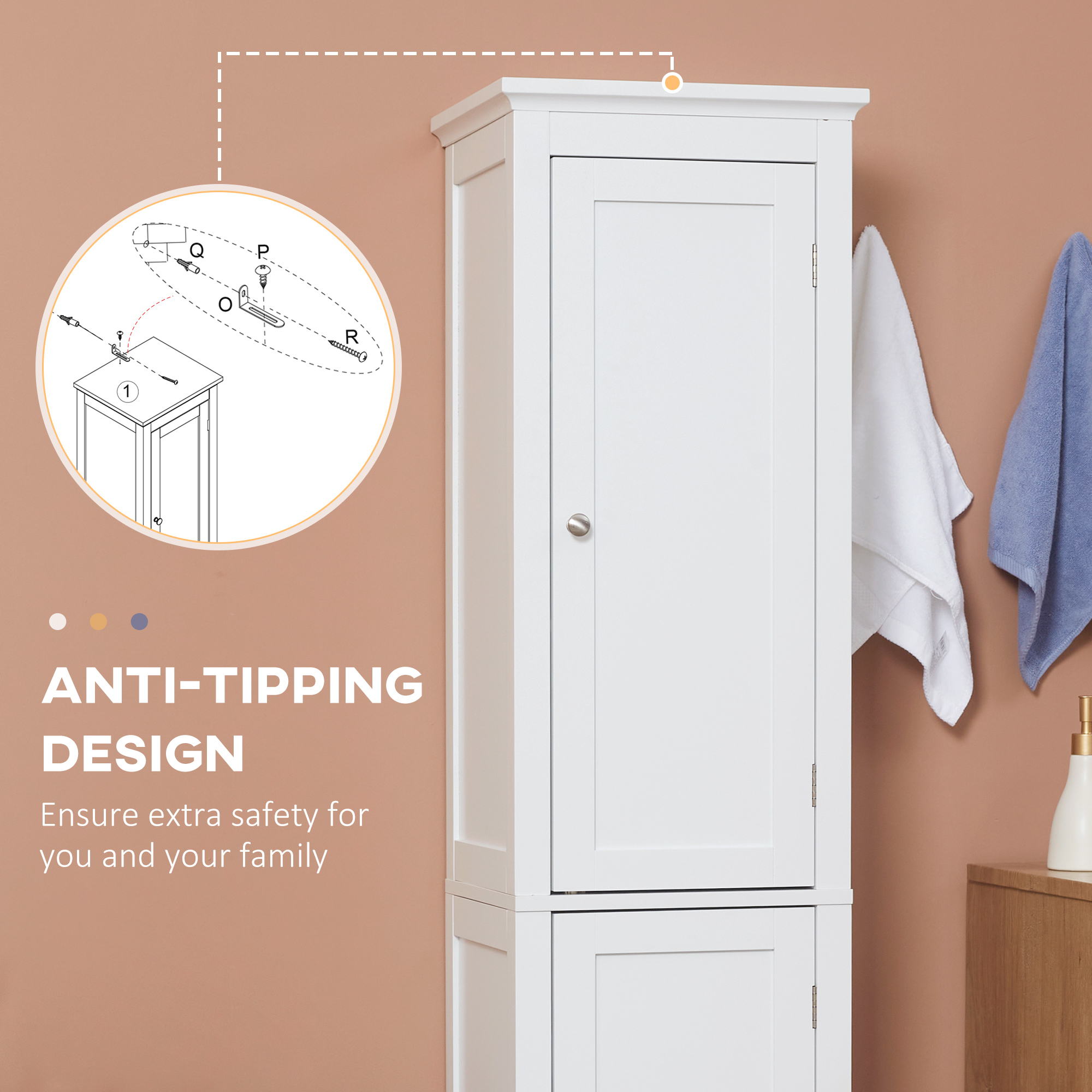 kleankin Tall Bathroom Storage Unit, Slim Bathroom Cabinet with Adjustable Shelves and Double Door, White 7