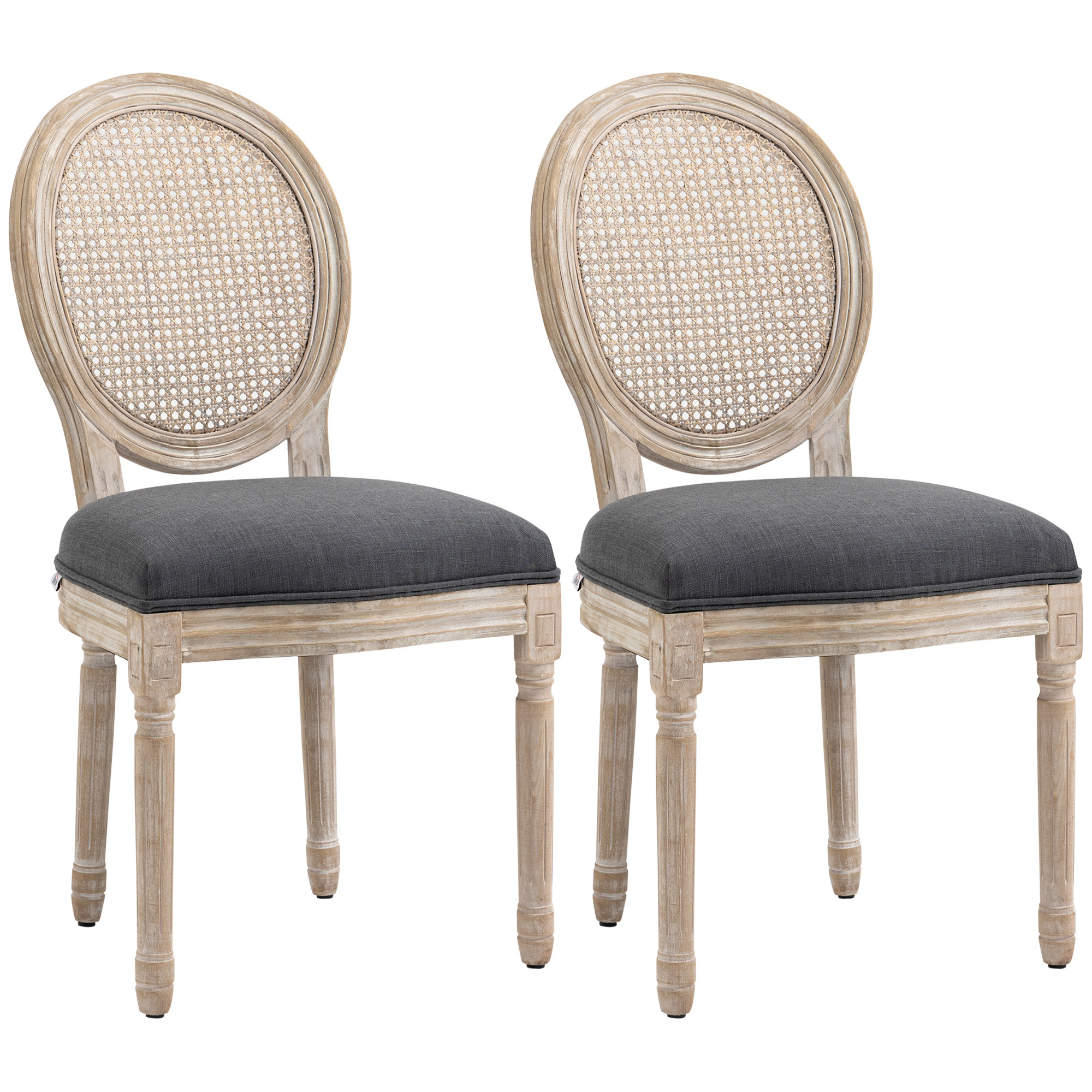 HOMCOM Esszimmersessel 2er Set Rattan Polsterstuhl Leinen-Optik Vintage Ret günstig online kaufen