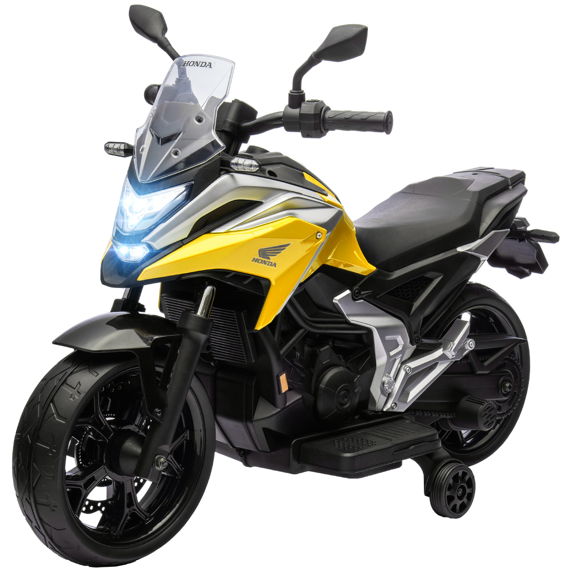 Moto électrique Enfant 12V AIYAPLAY - Avec Musique, Roues Stabilisatrices Amovibles, Vitesse 2,4 à 5 Km/h, Pour 3-6 Ans, 30 Kg Max, Couleur Orange